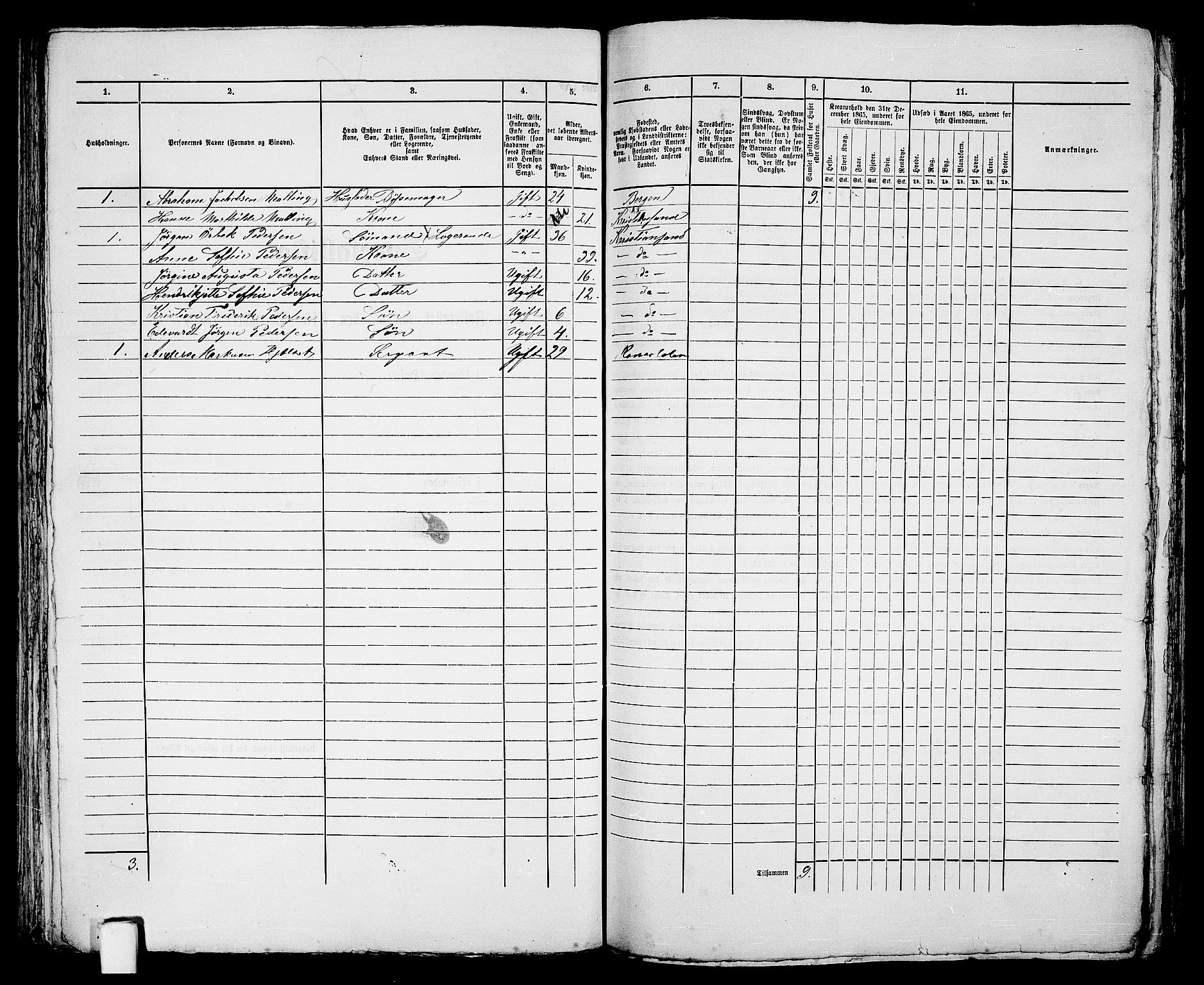 RA, 1865 census for Kristiansand, 1865, p. 816