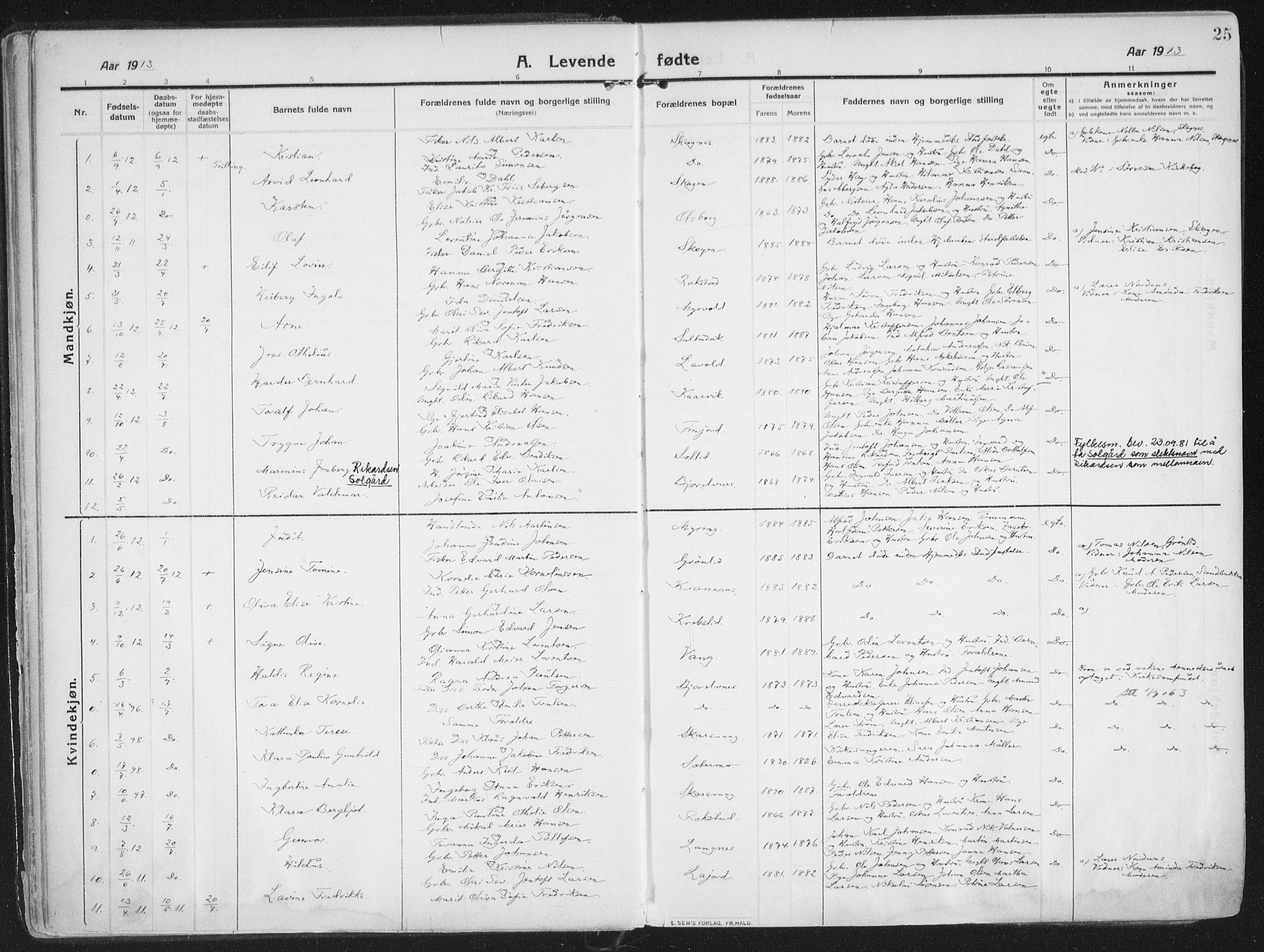 Lenvik sokneprestembete, AV/SATØ-S-1310/H/Ha/Haa/L0016kirke: Parish register (official) no. 16, 1910-1924, p. 25