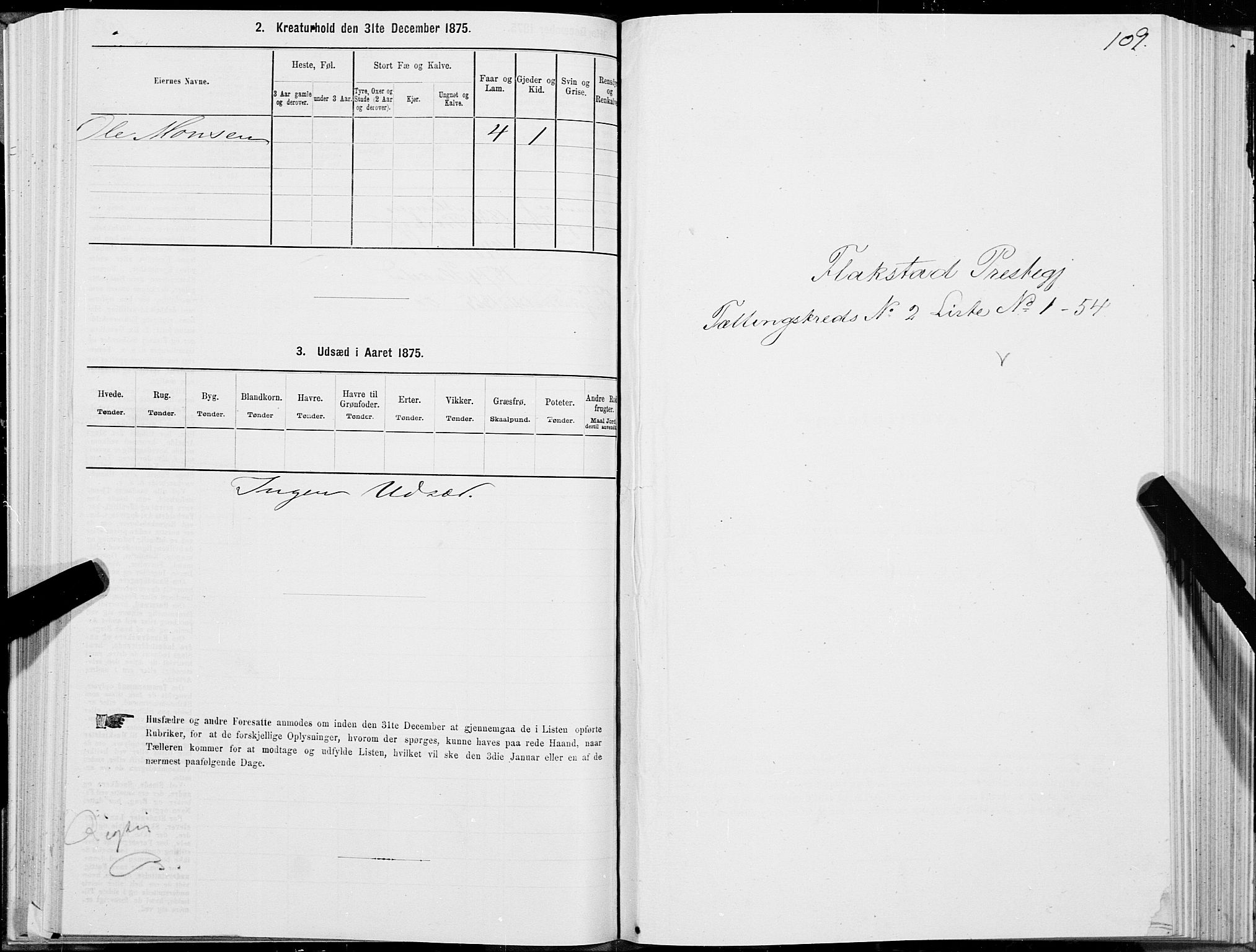 SAT, 1875 census for 1859P Flakstad, 1875, p. 1109