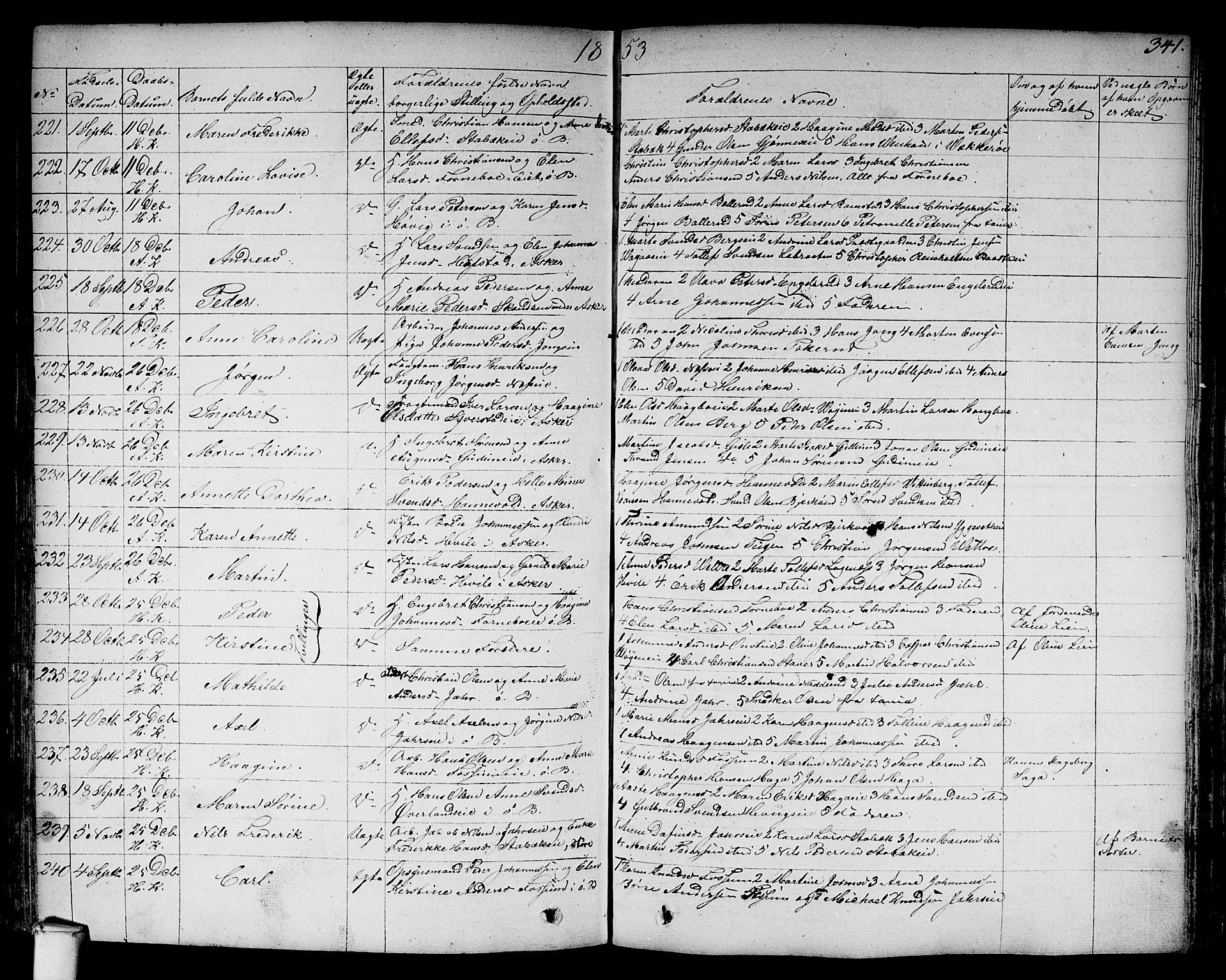 Asker prestekontor Kirkebøker, SAO/A-10256a/F/Fa/L0007: Parish register (official) no. I 7, 1825-1864, p. 341