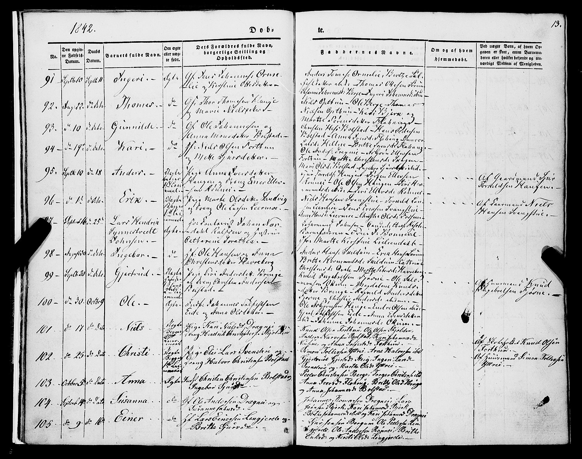 Luster sokneprestembete, AV/SAB-A-81101/H/Haa/Haaa/L0006: Parish register (official) no. A 6, 1840-1848, p. 13