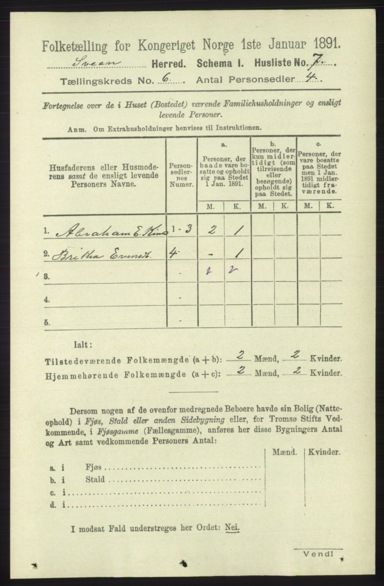 RA, 1891 census for 1216 Sveio, 1891, p. 1681