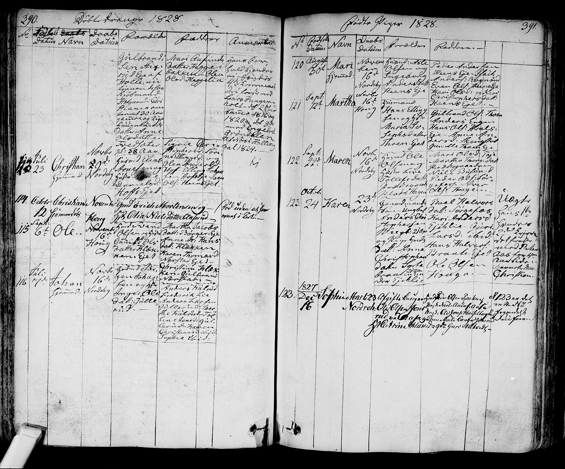 Norderhov kirkebøker, AV/SAKO-A-237/F/Fa/L0009: Parish register (official) no. 9, 1819-1837, p. 390-391