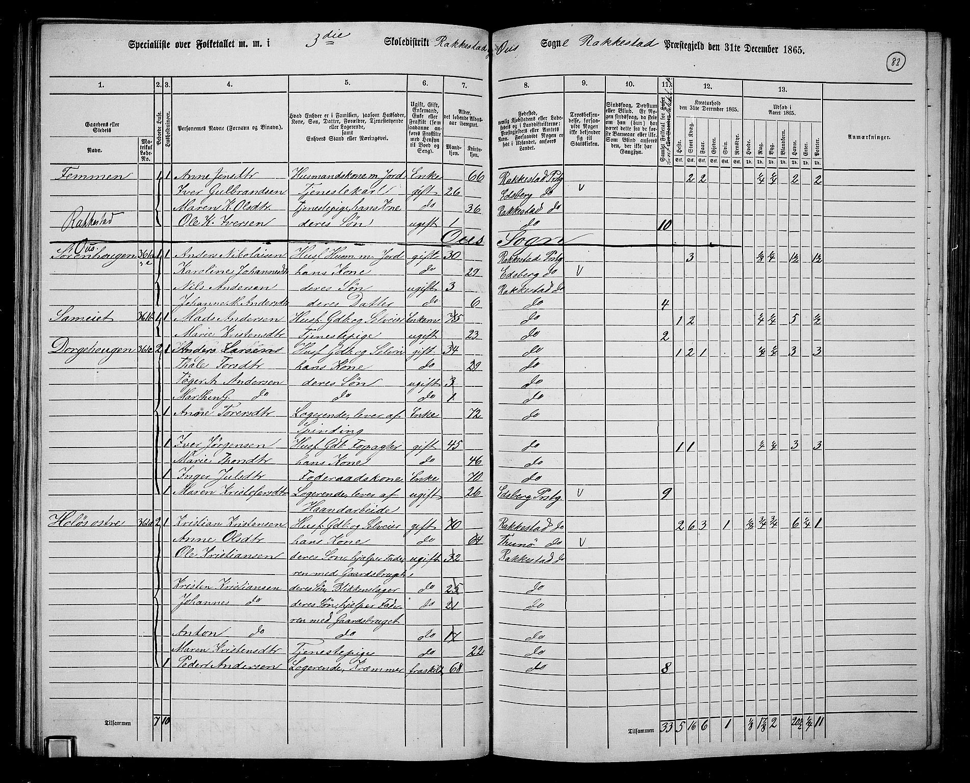 RA, 1865 census for Rakkestad, 1865, p. 82