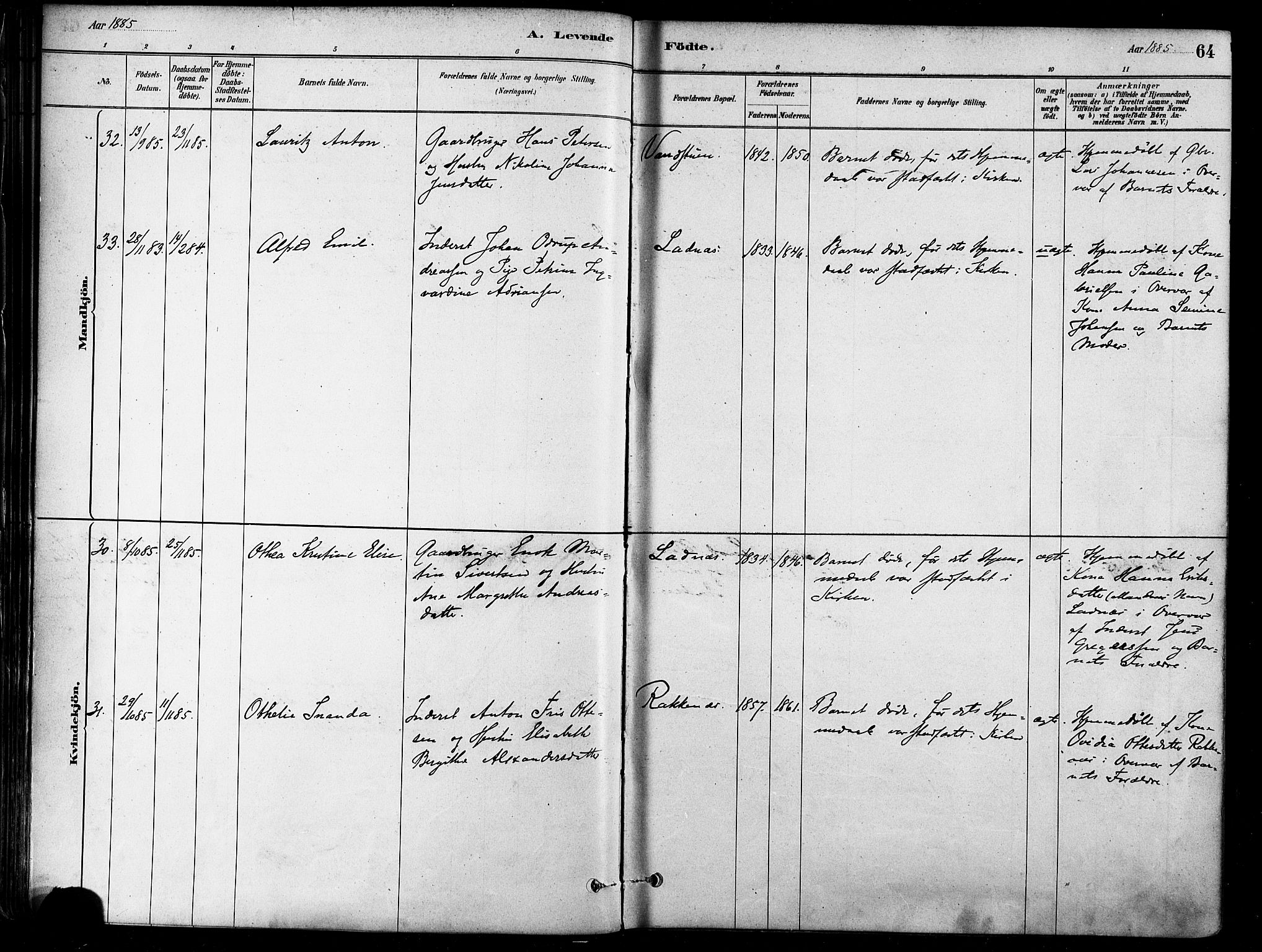 Karlsøy sokneprestembete, AV/SATØ-S-1299/H/Ha/Haa/L0006kirke: Parish register (official) no. 6, 1879-1890, p. 64