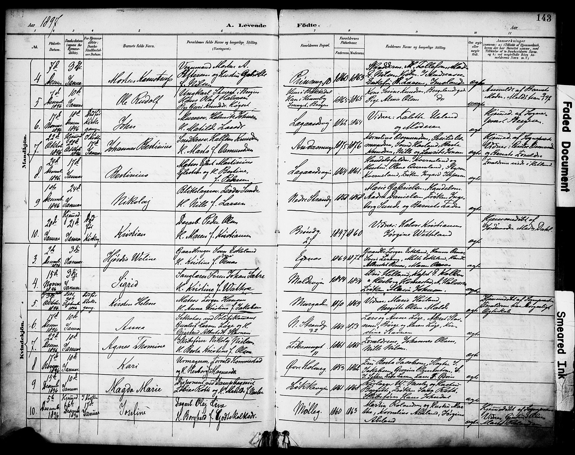 Domkirken sokneprestkontor, SAST/A-101812/001/30/30BA/L0030: Parish register (official) no. A 29, 1889-1902, p. 143