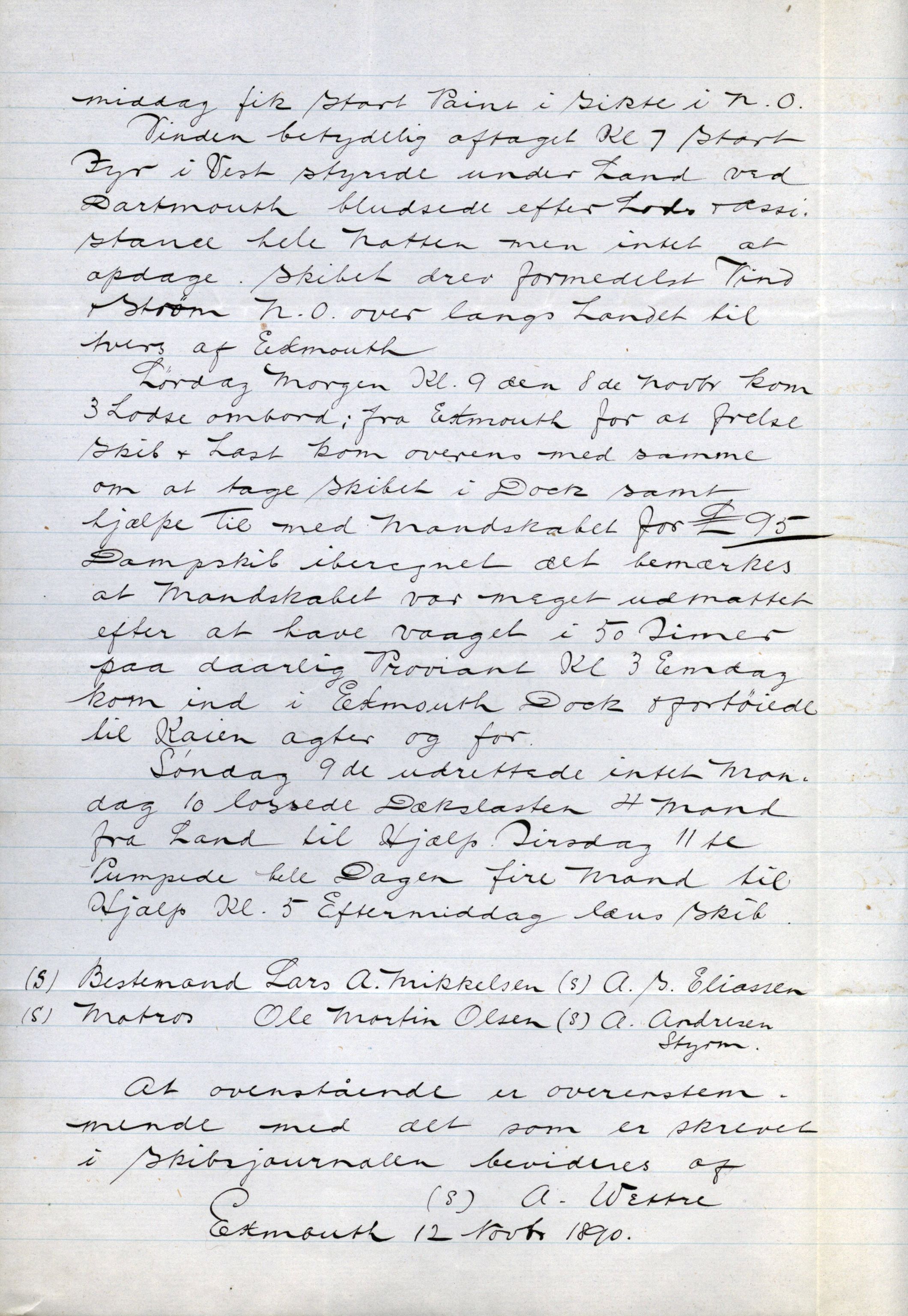 Pa 63 - Østlandske skibsassuranceforening, VEMU/A-1079/G/Ga/L0025/0005: Havaridokumenter / Jacbez, Brin, Eugenie, Lyna, Løvspring, Hurtig, 1890, p. 87