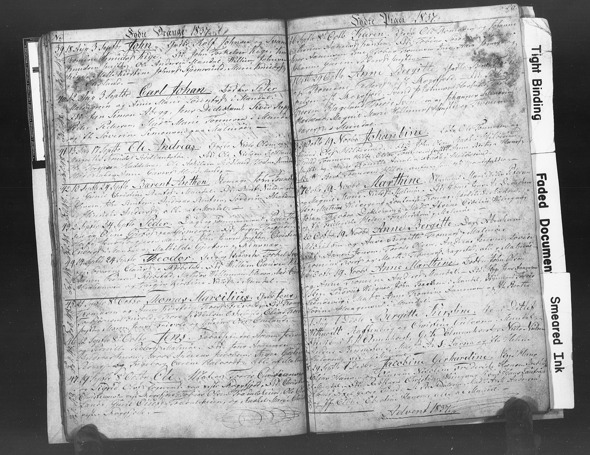 Mandal sokneprestkontor, SAK/1111-0030/F/Fb/Fba/L0003: Parish register (copy) no. B 1C, 1834-1838, p. 20