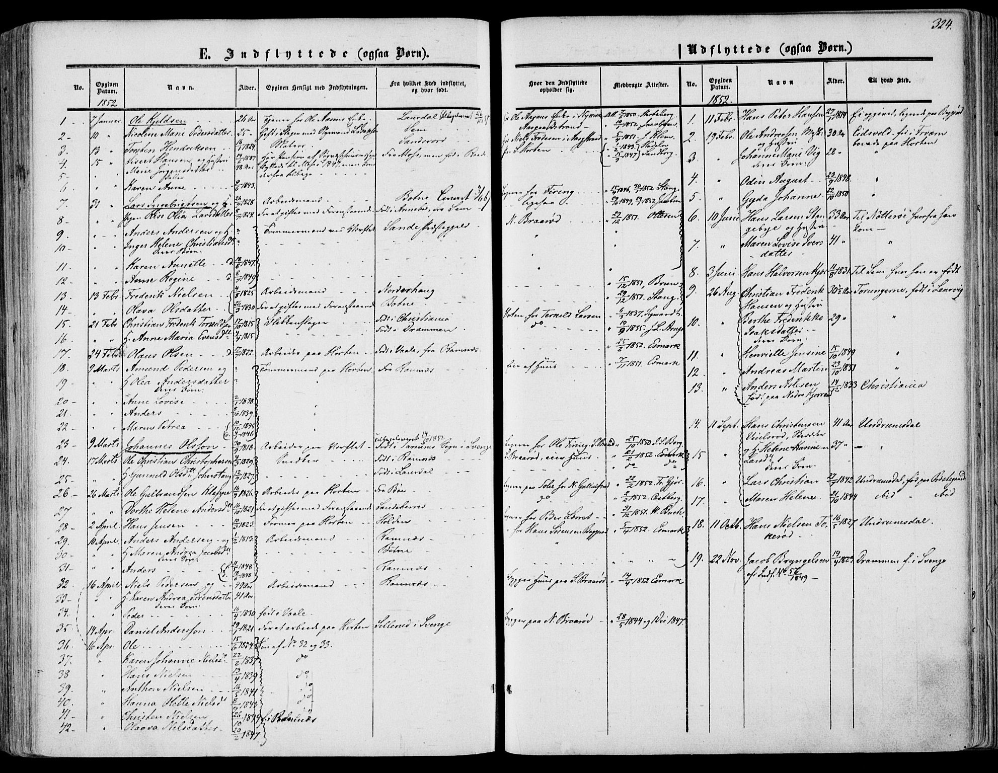 Borre kirkebøker, SAKO/A-338/F/Fa/L0006: Parish register (official) no. I 6, 1852-1862, p. 324