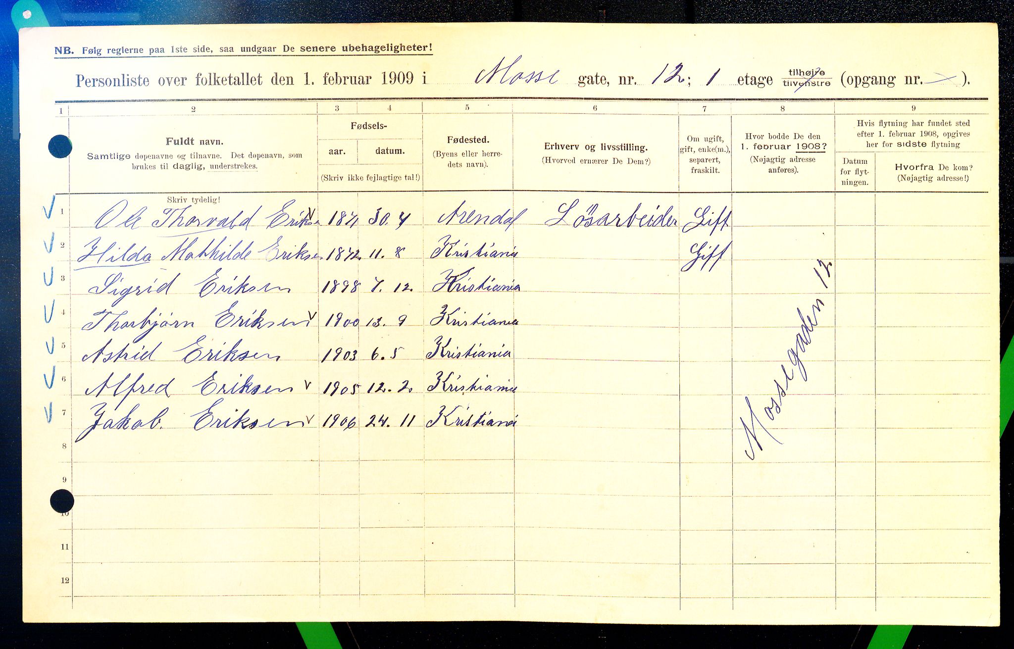 OBA, Municipal Census 1909 for Kristiania, 1909, p. 59670