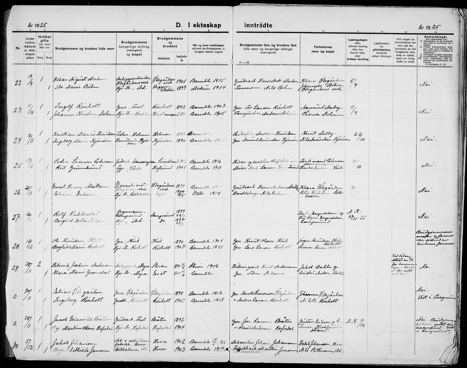 Bamble kirkebøker, AV/SAKO-A-253/G/Ga/L0011: Parish register (copy) no. I 11, 1920-1935