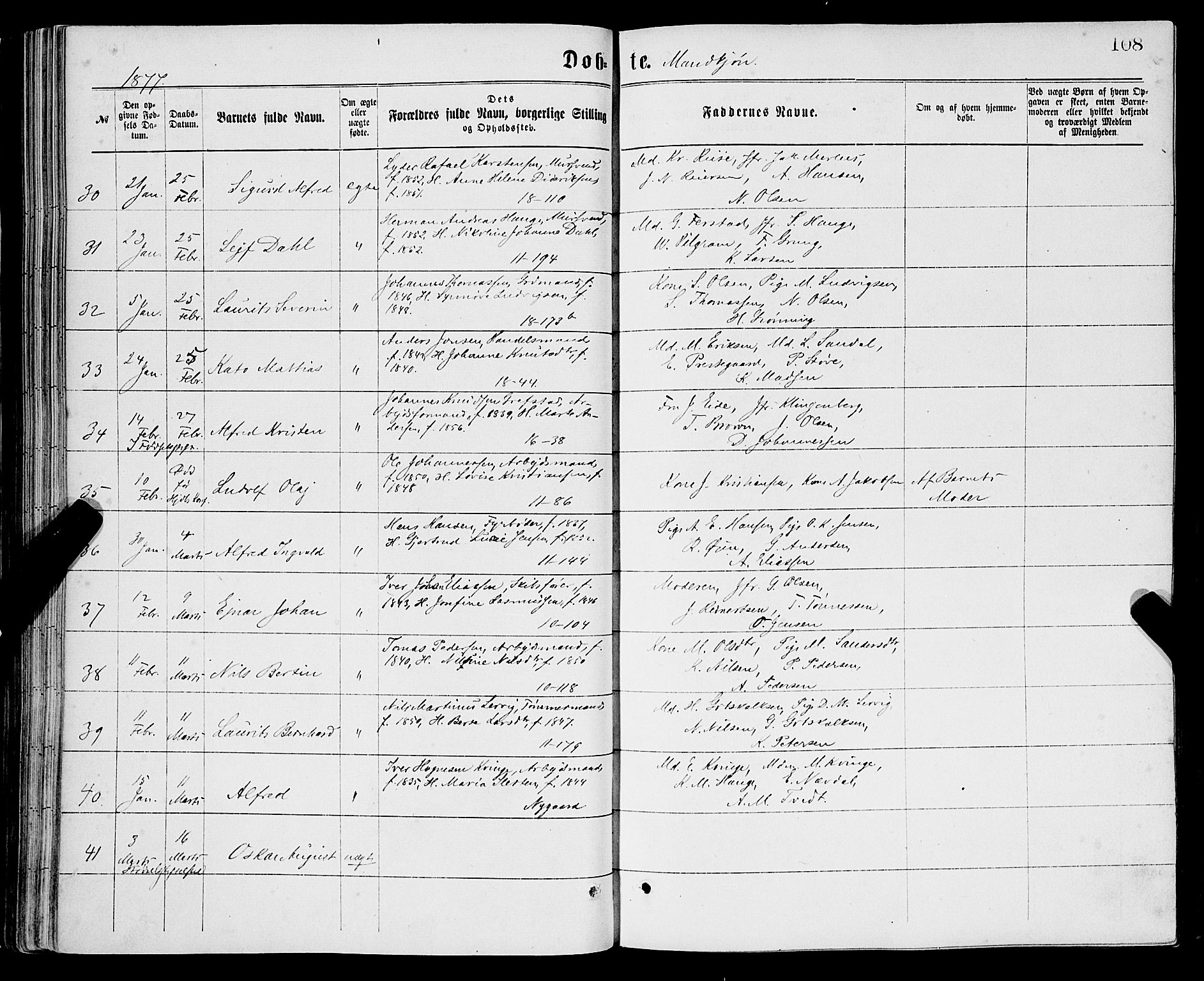 Domkirken sokneprestembete, AV/SAB-A-74801/H/Haa/L0022: Parish register (official) no. B 5, 1872-1878, p. 108