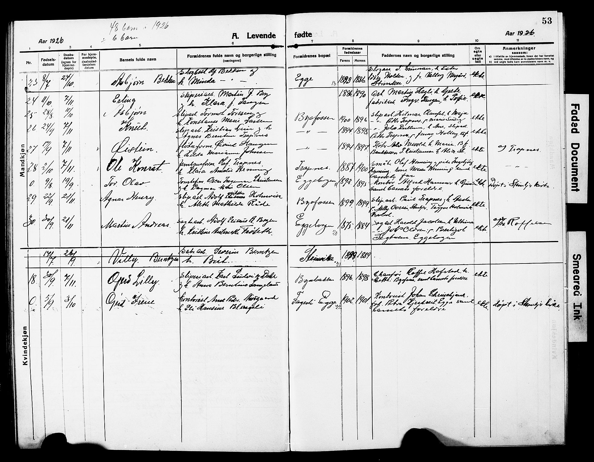 Ministerialprotokoller, klokkerbøker og fødselsregistre - Nord-Trøndelag, SAT/A-1458/740/L0382: Parish register (copy) no. 740C03, 1915-1927, p. 53