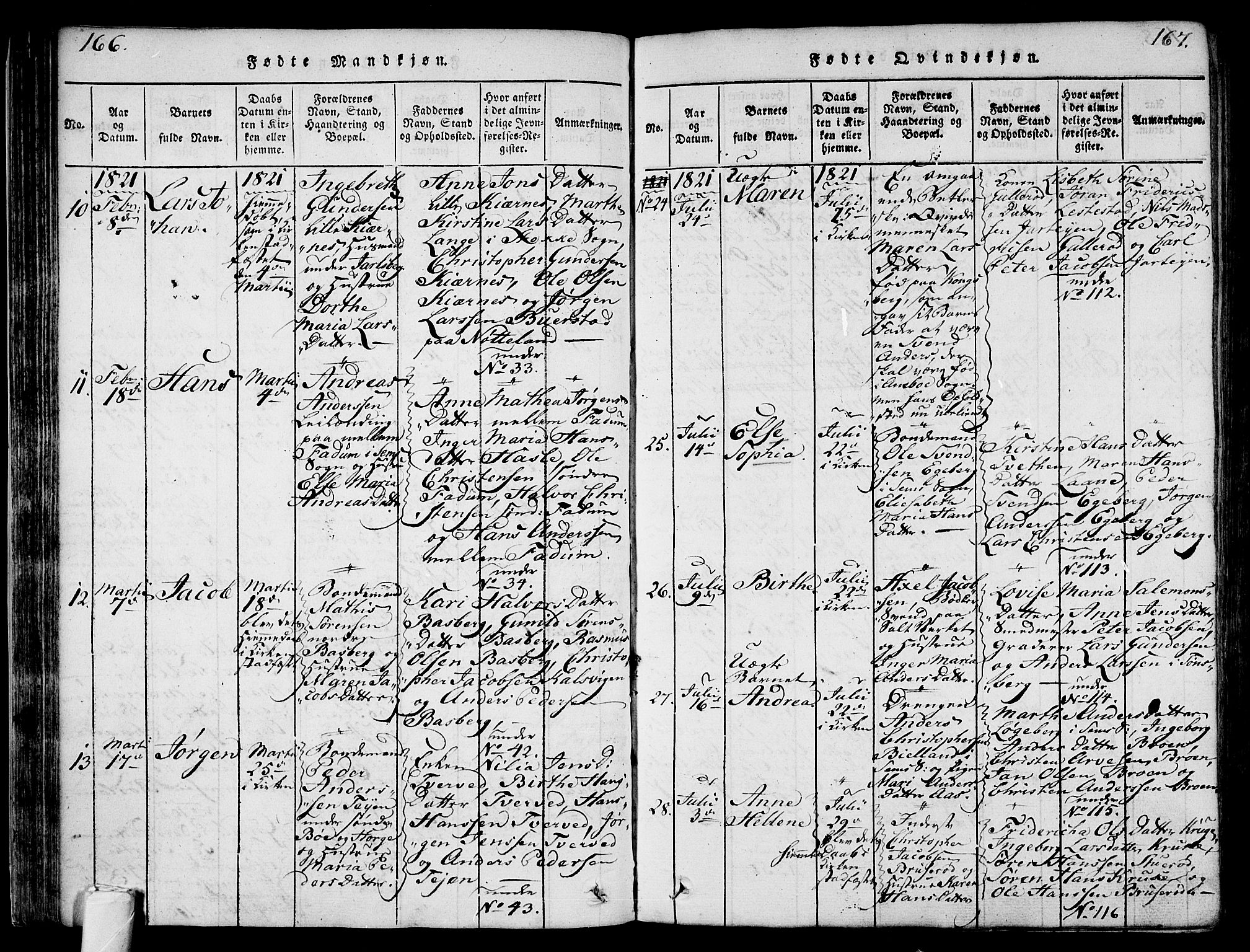 Sem kirkebøker, AV/SAKO-A-5/F/Fa/L0004: Parish register (official) no. I 4, 1814-1825, p. 166-167