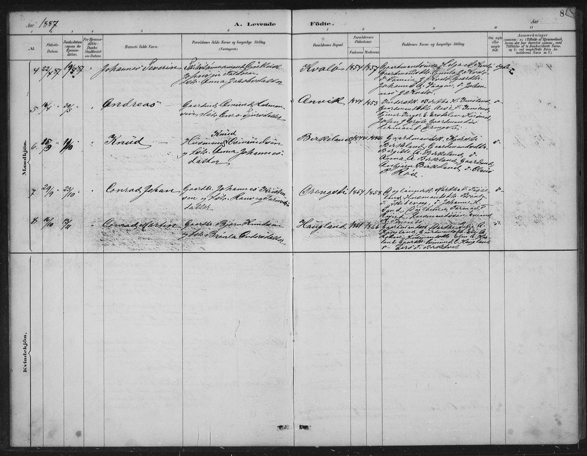 Vikedal sokneprestkontor, AV/SAST-A-101840/01/IV: Parish register (official) no. A 12, 1886-1929, p. 8