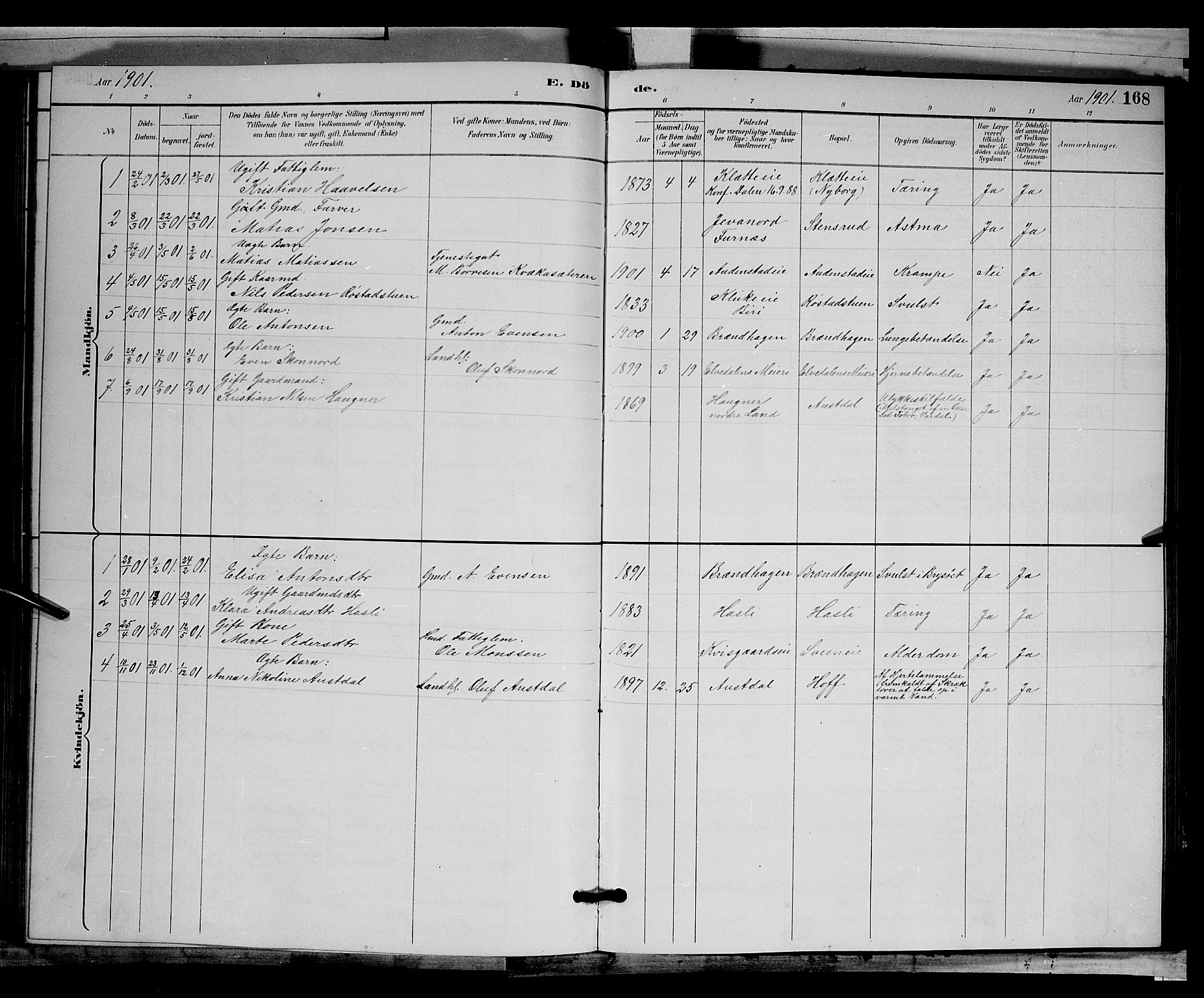 Biri prestekontor, SAH/PREST-096/H/Ha/Hab/L0003: Parish register (copy) no. 3, 1892-1905, p. 168