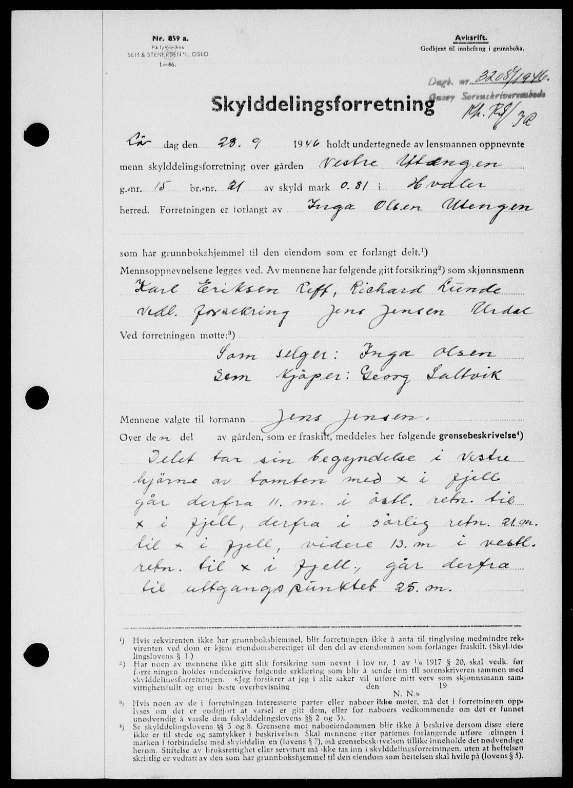 Onsøy sorenskriveri, AV/SAO-A-10474/G/Ga/Gab/L0018: Mortgage book no. II A-18, 1946-1947, Diary no: : 3208/1946