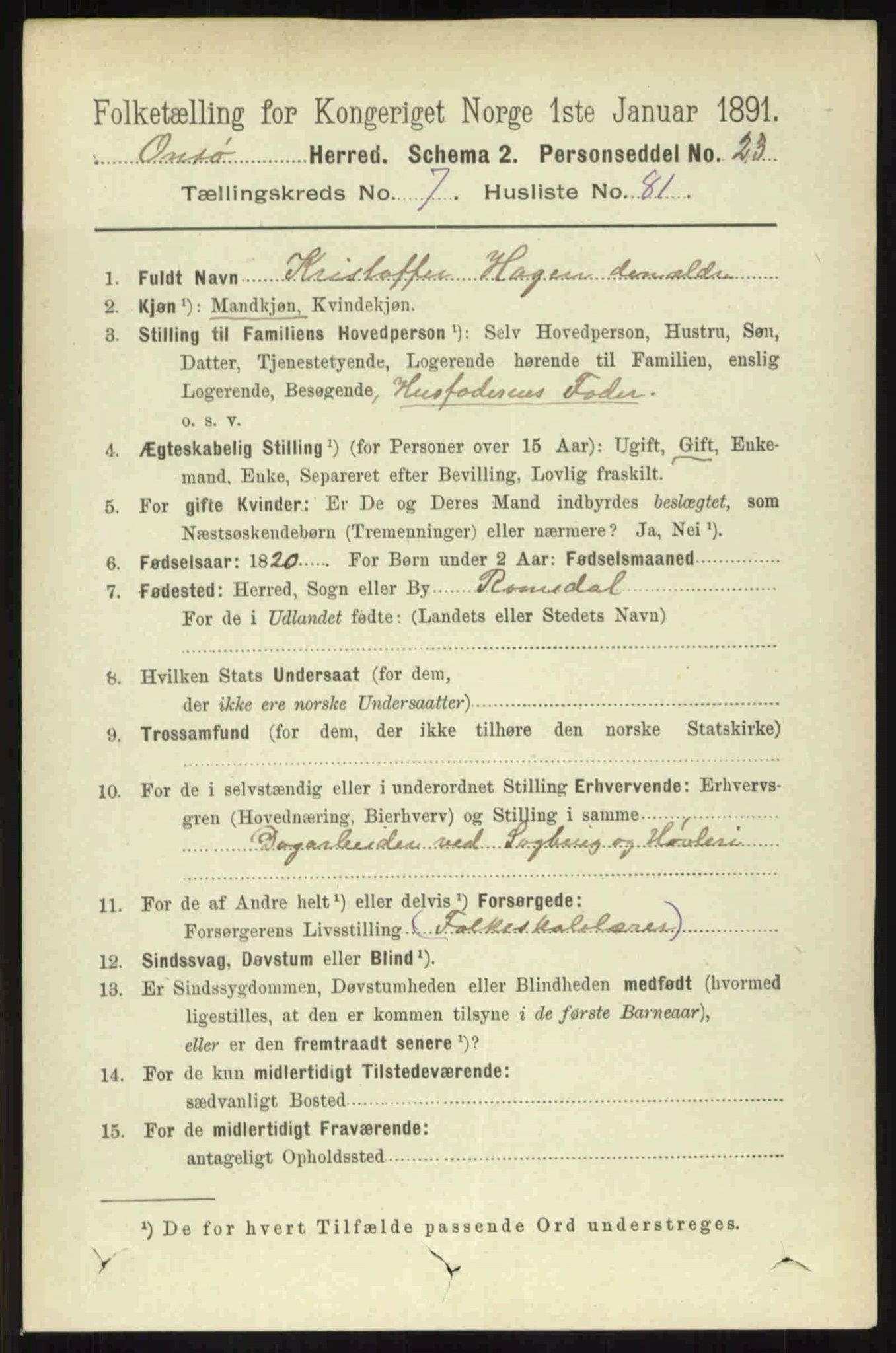 RA, 1891 census for 0134 Onsøy, 1891, p. 7289