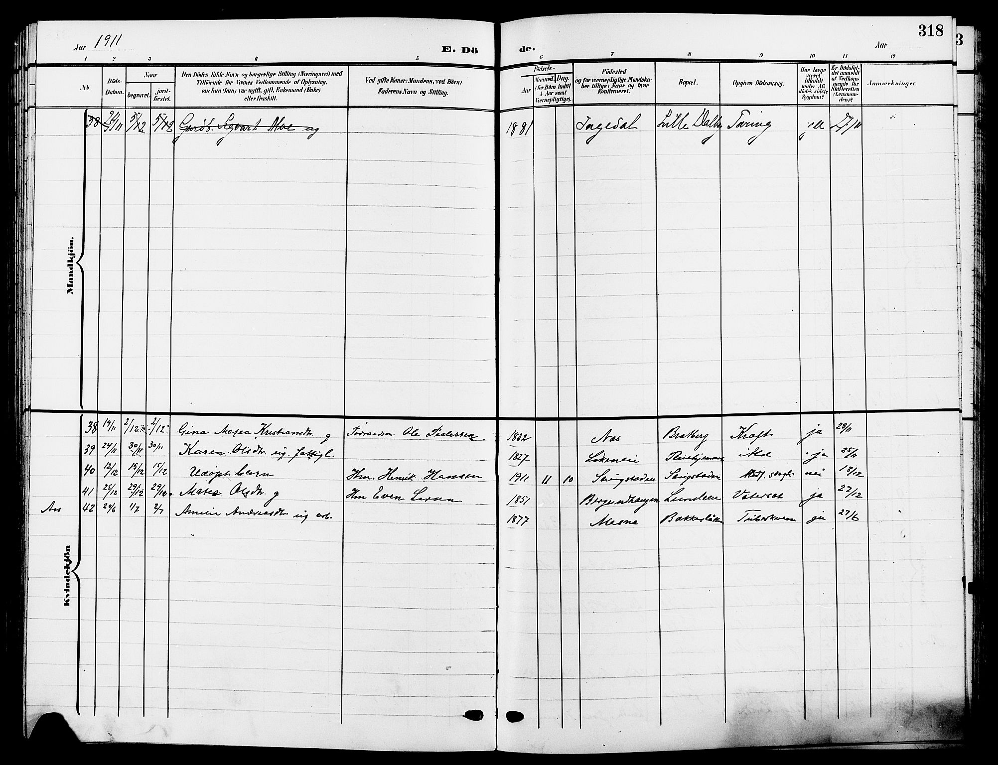 Ringsaker prestekontor, AV/SAH-PREST-014/L/La/L0015: Parish register (copy) no. 15, 1903-1912, p. 318