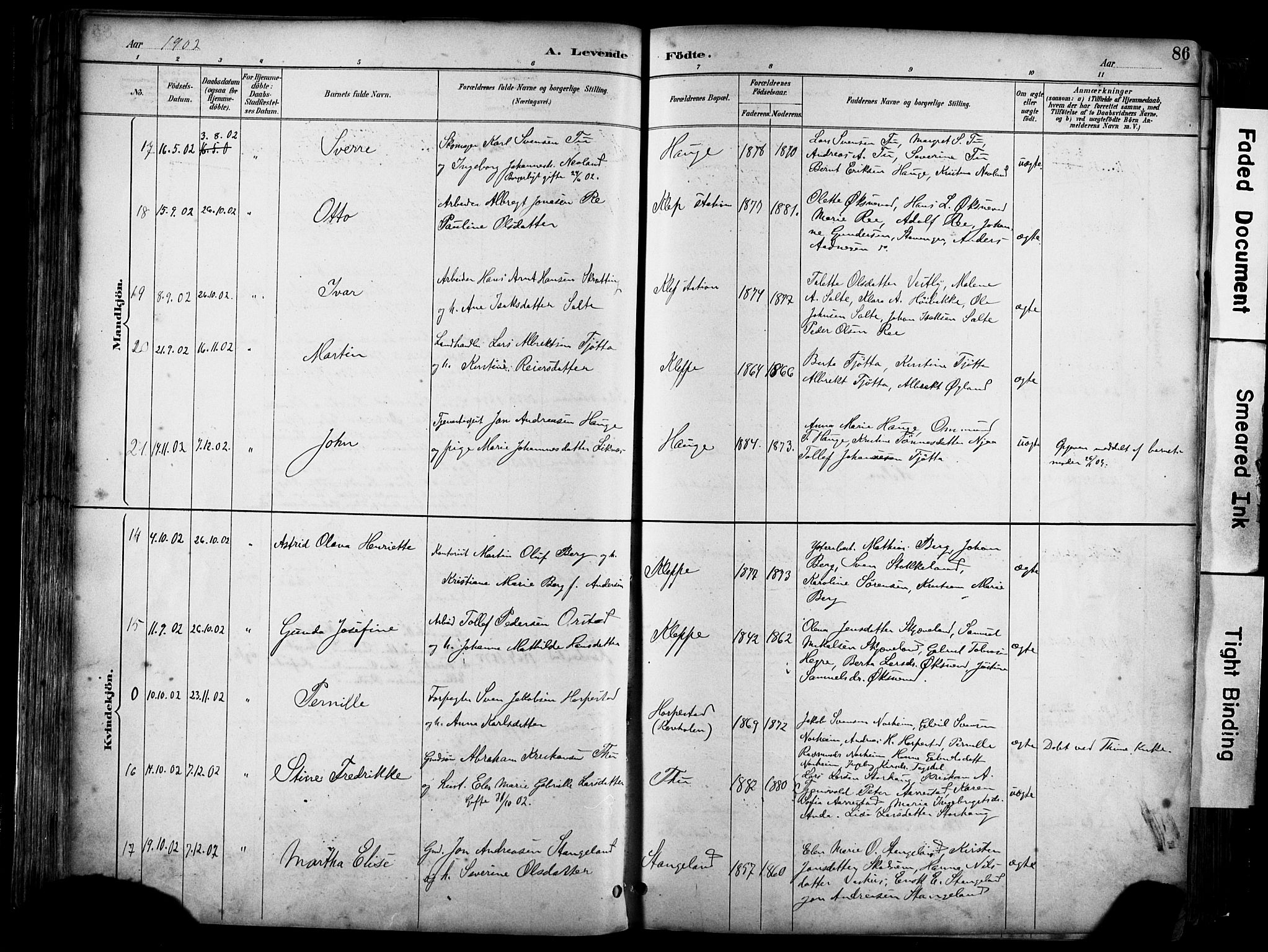 Klepp sokneprestkontor, SAST/A-101803/001/3/30BA/L0009: Parish register (official) no. A 7, 1886-1915, p. 86