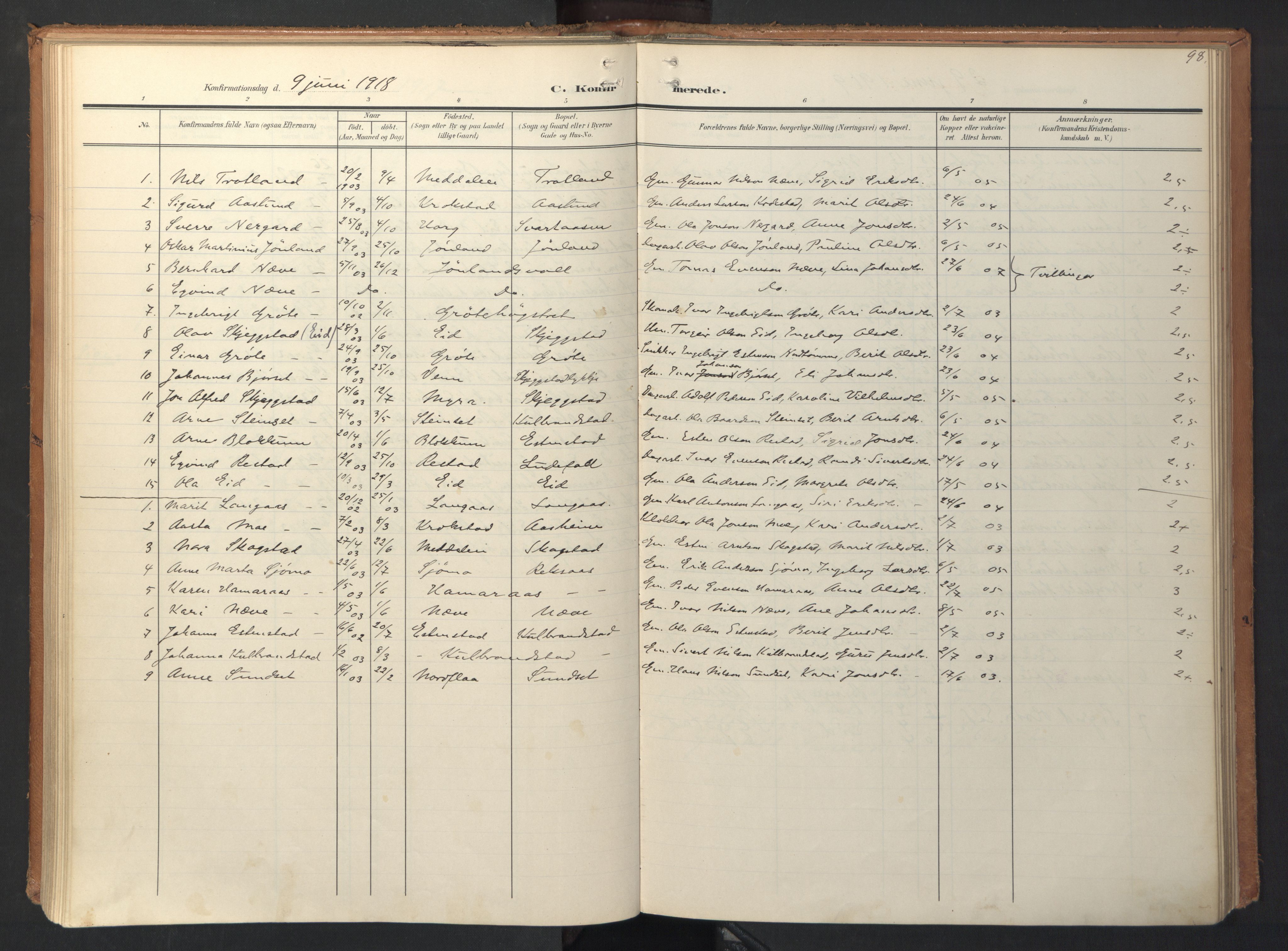 Ministerialprotokoller, klokkerbøker og fødselsregistre - Sør-Trøndelag, SAT/A-1456/694/L1128: Parish register (official) no. 694A02, 1906-1931, p. 98