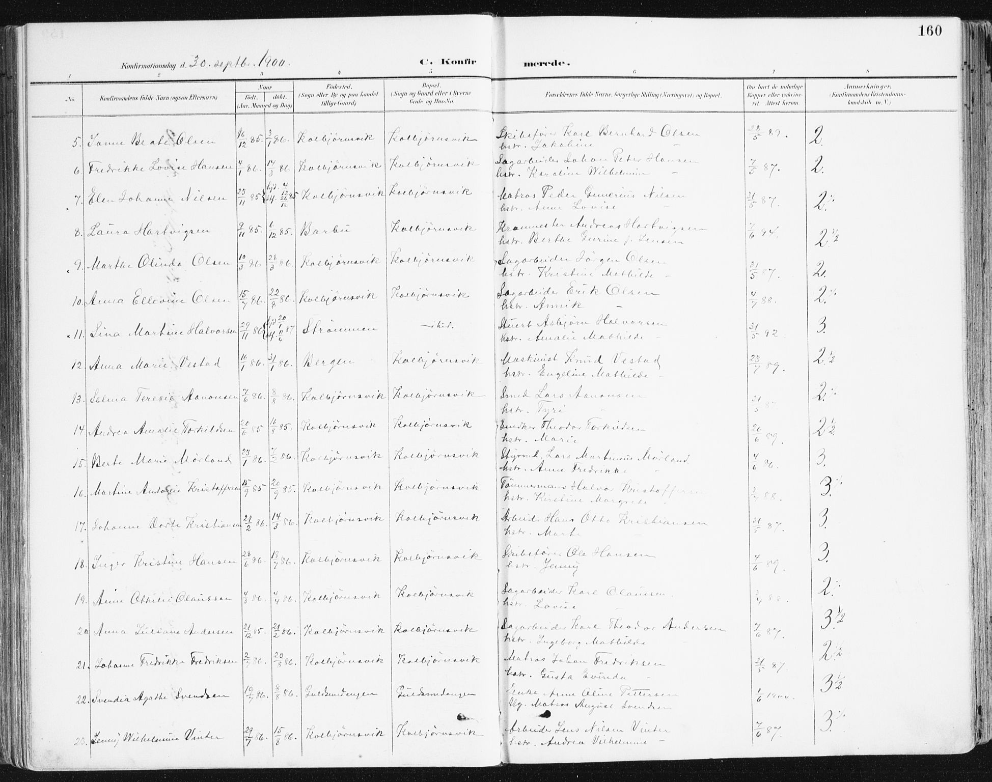 Hisøy sokneprestkontor, SAK/1111-0020/F/Fa/L0004: Parish register (official) no. A 4, 1895-1917, p. 160