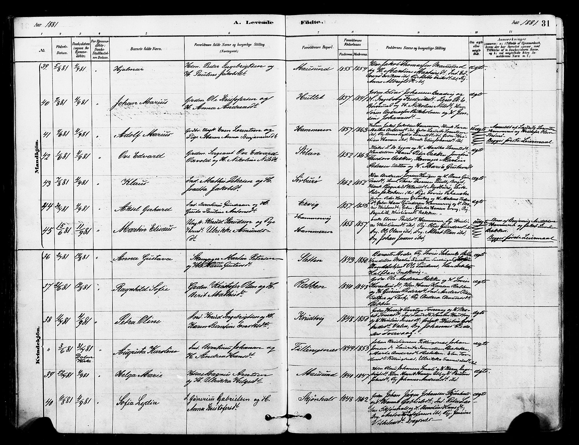 Ministerialprotokoller, klokkerbøker og fødselsregistre - Sør-Trøndelag, SAT/A-1456/640/L0578: Parish register (official) no. 640A03, 1879-1889, p. 31