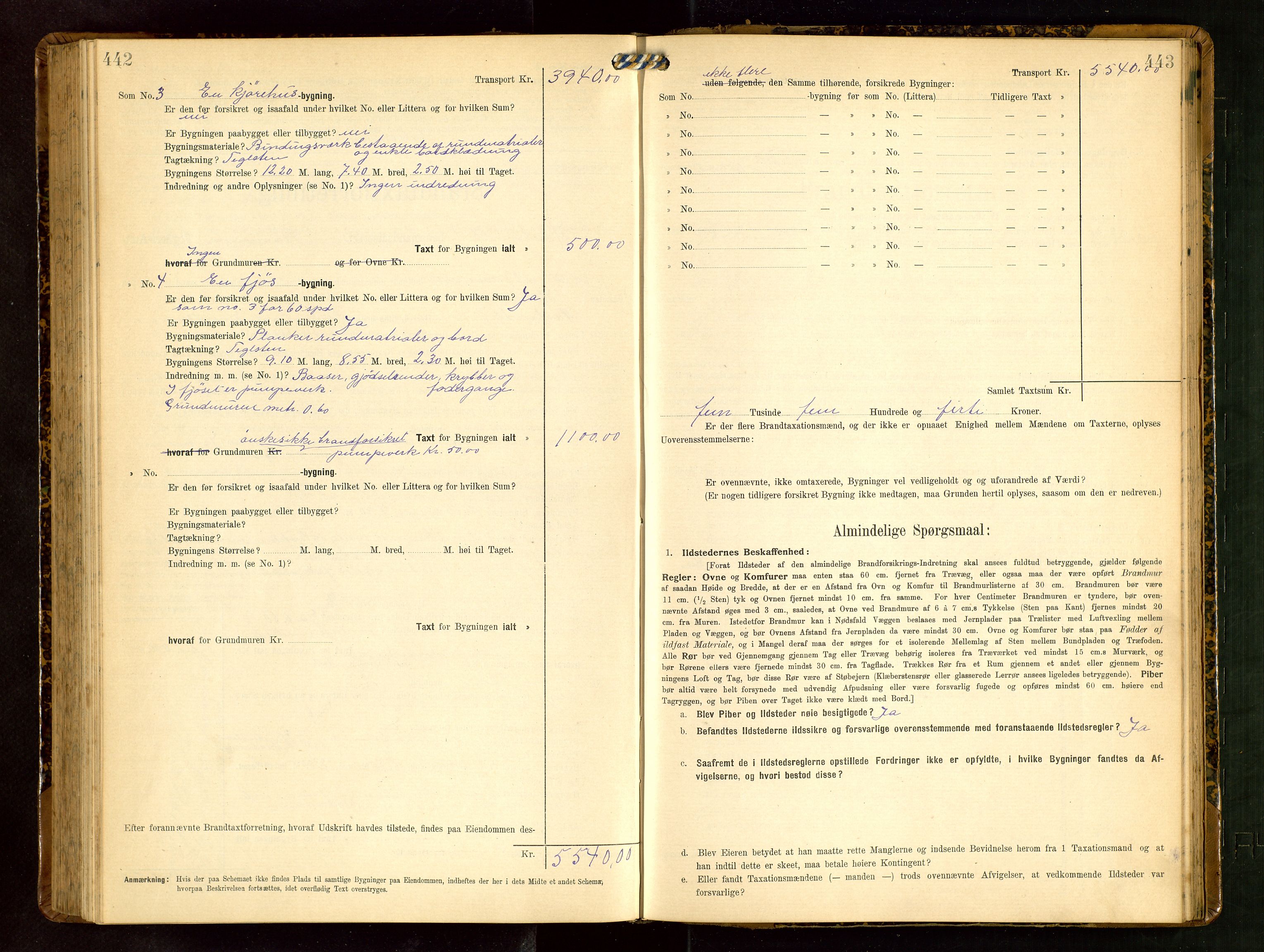 Håland lensmannskontor, SAST/A-100100/Gob/L0003: Branntakstprotokoll - skjematakst. Register i boken., 1909-1910, p. 442-443