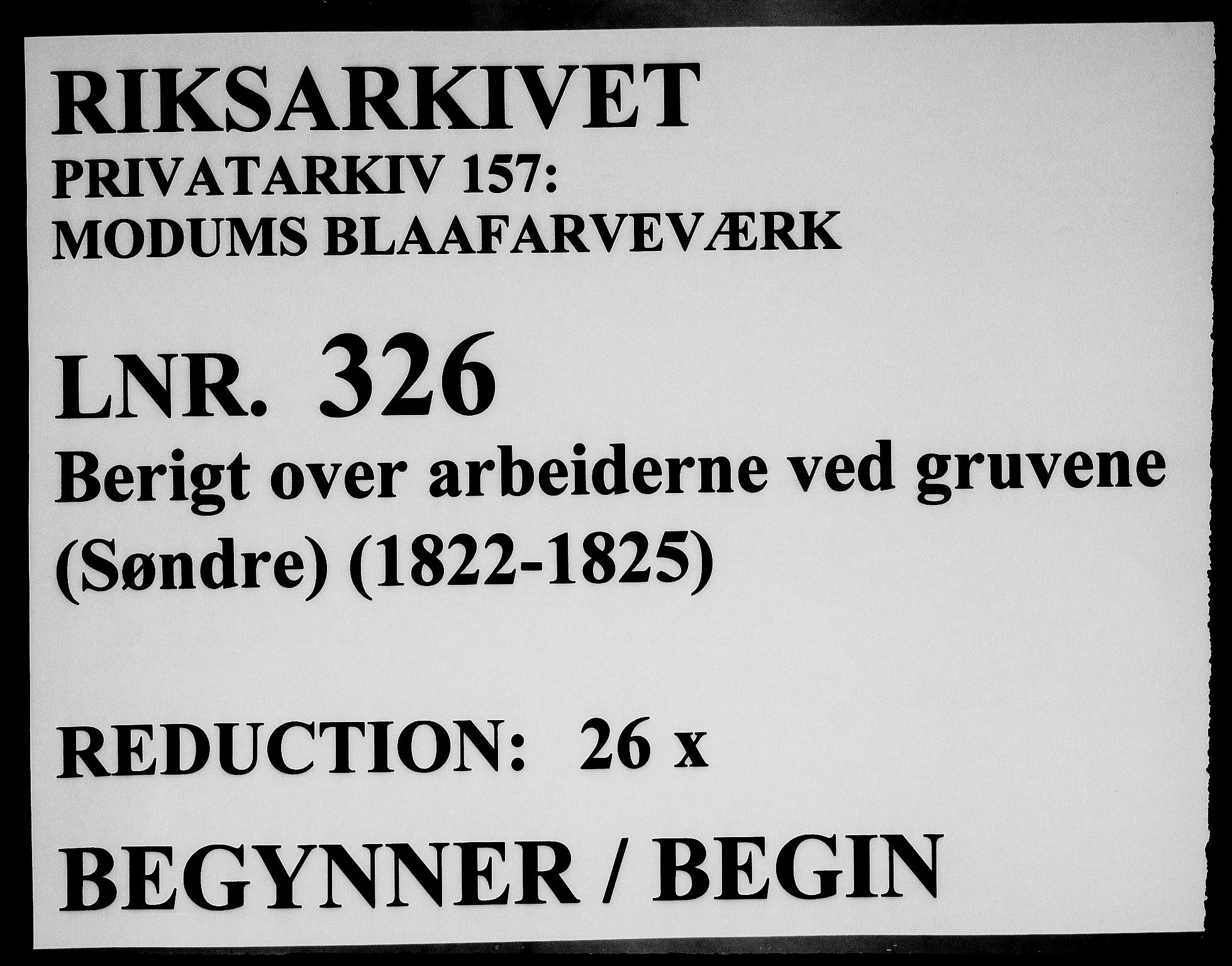 Modums Blaafarveværk, AV/RA-PA-0157/G/Ge/L0326/0001: -- / Berigt over arbeiderne ved gruvene. Ført ukesvis. De søndre Cobold-Skjerpers Arbeidere, 1822-1825, p. 1