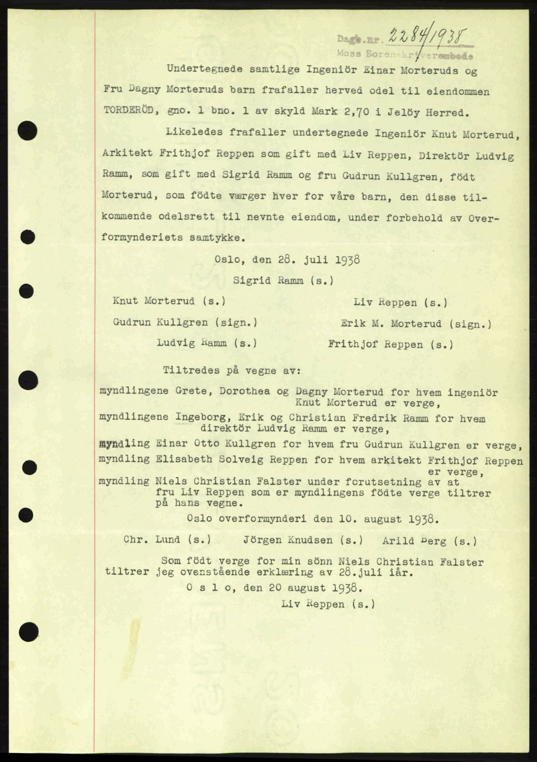 Moss sorenskriveri, SAO/A-10168: Mortgage book no. A5, 1938-1939, Diary no: : 2284/1938