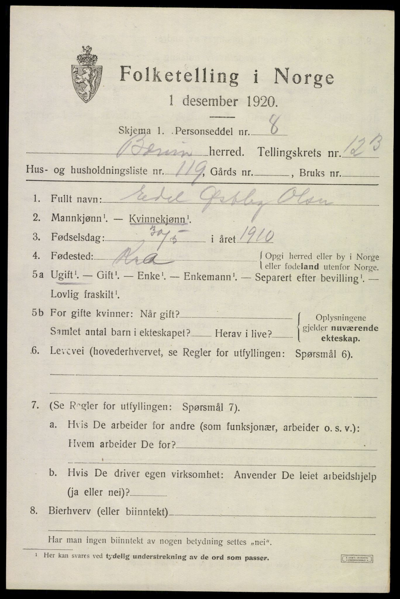 SAO, 1920 census for Bærum, 1920, p. 29382