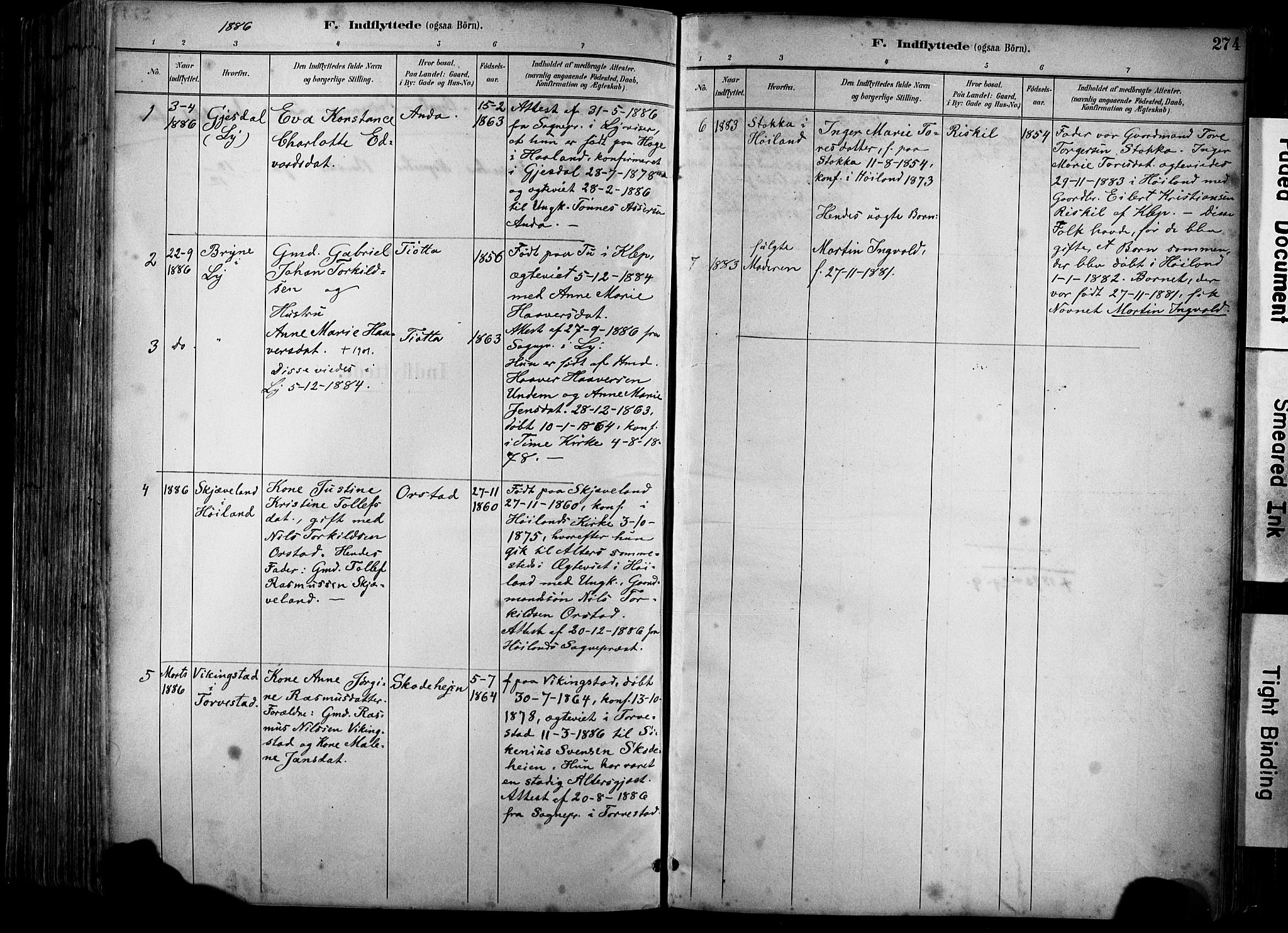 Klepp sokneprestkontor, SAST/A-101803/001/3/30BA/L0009: Parish register (official) no. A 7, 1886-1915, p. 274