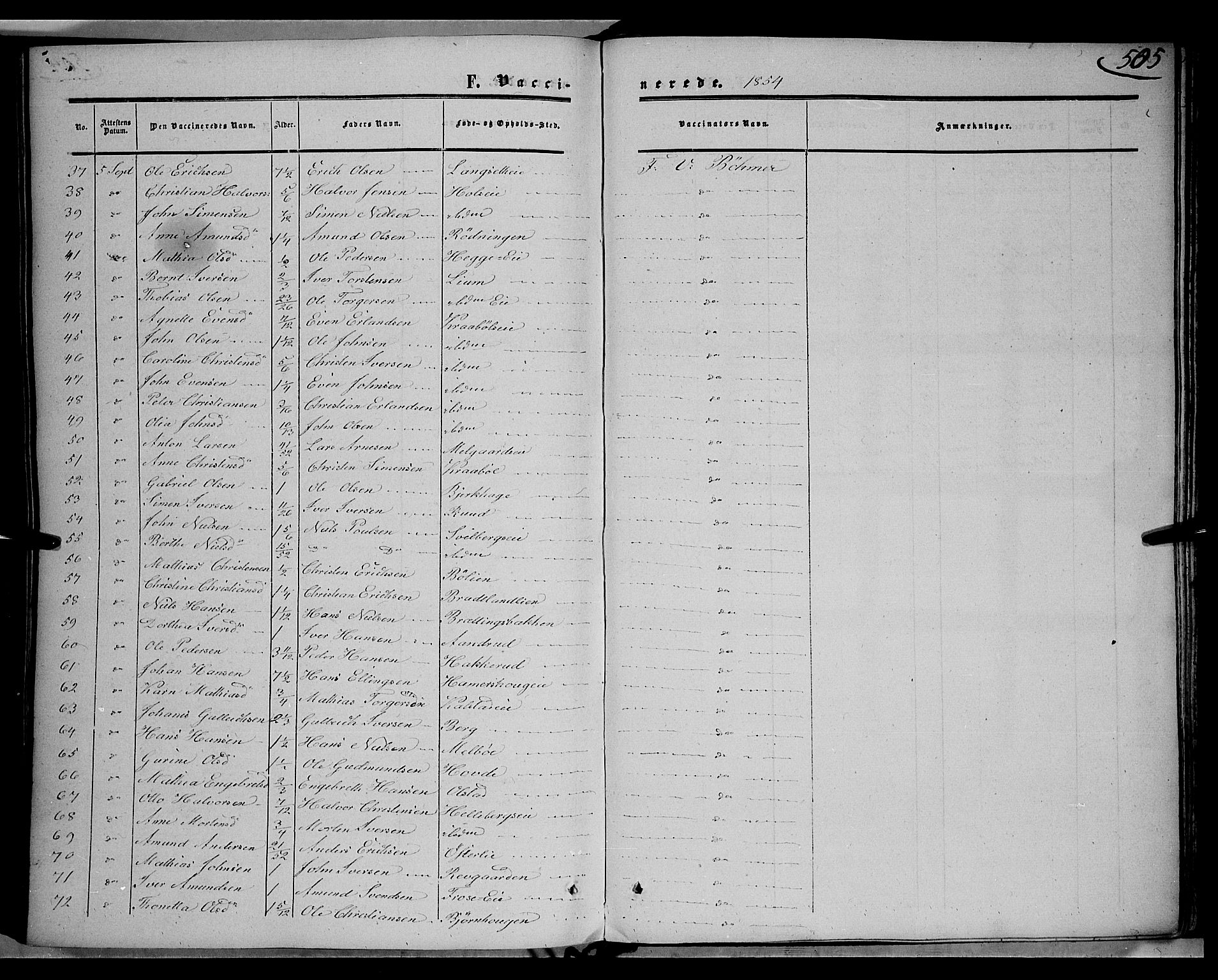 Gausdal prestekontor, SAH/PREST-090/H/Ha/Haa/L0008: Parish register (official) no. 8, 1850-1861, p. 505