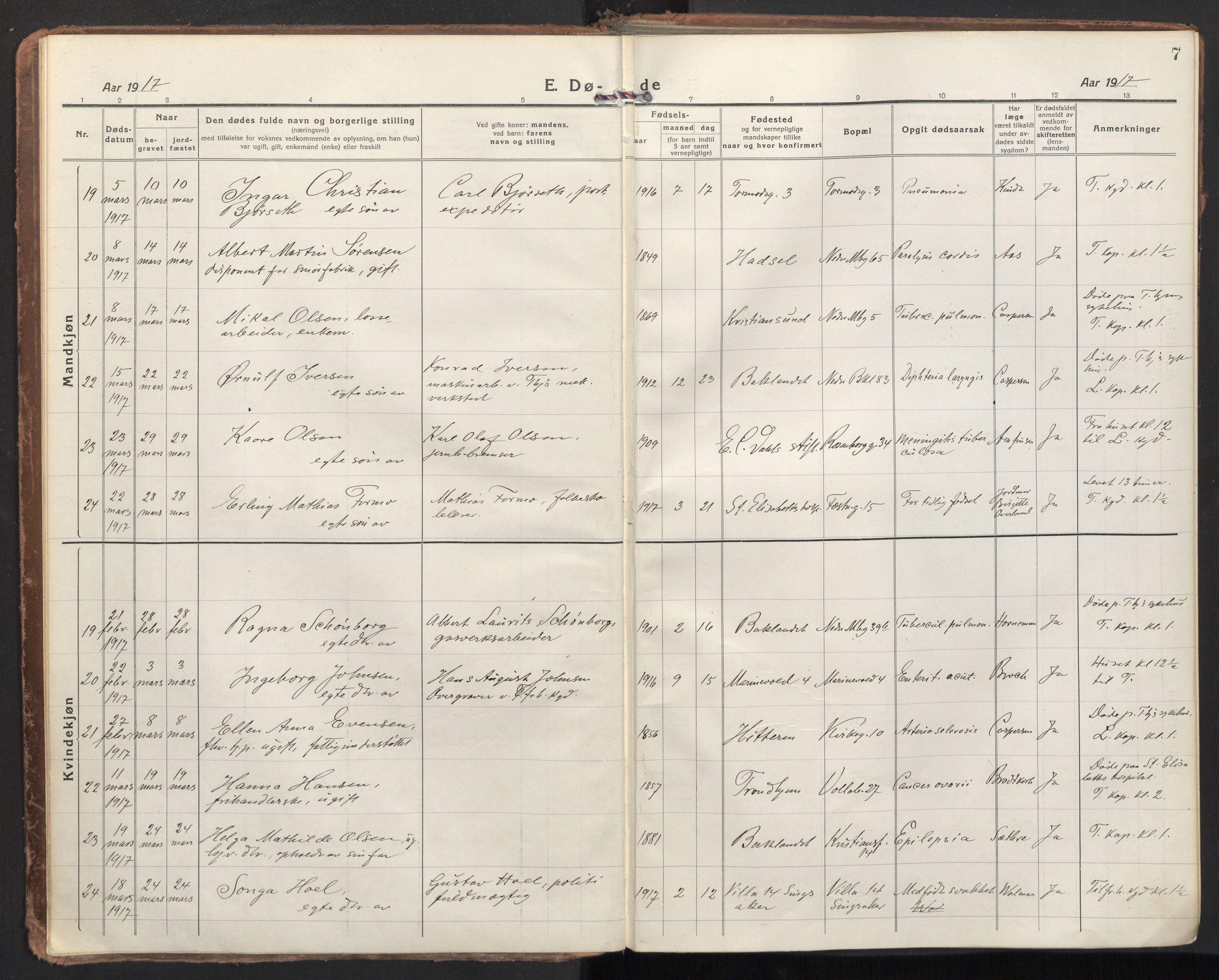 Ministerialprotokoller, klokkerbøker og fødselsregistre - Sør-Trøndelag, AV/SAT-A-1456/604/L0207: Parish register (official) no. 604A27, 1917-1933, p. 7