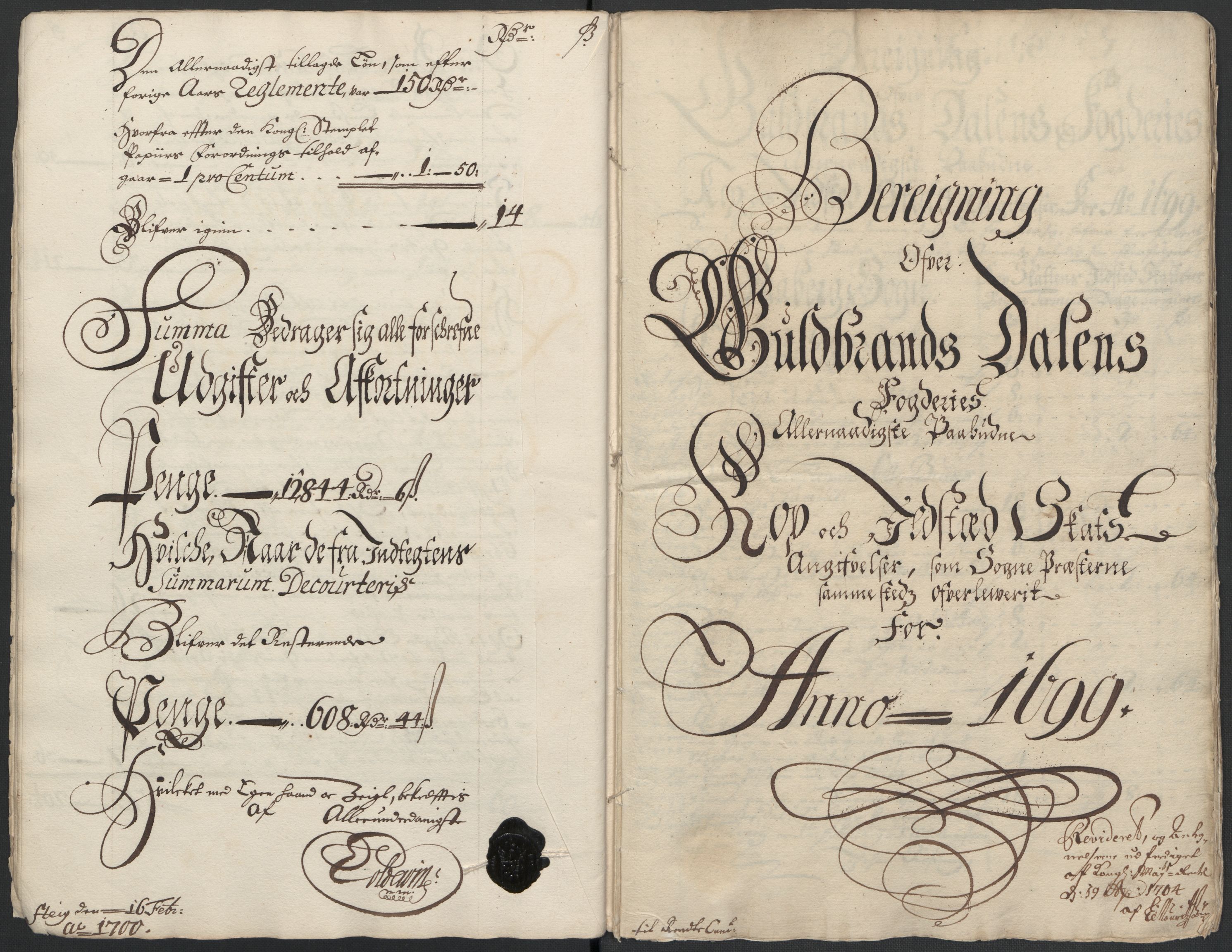 Rentekammeret inntil 1814, Reviderte regnskaper, Fogderegnskap, RA/EA-4092/R17/L1172: Fogderegnskap Gudbrandsdal, 1699, p. 27