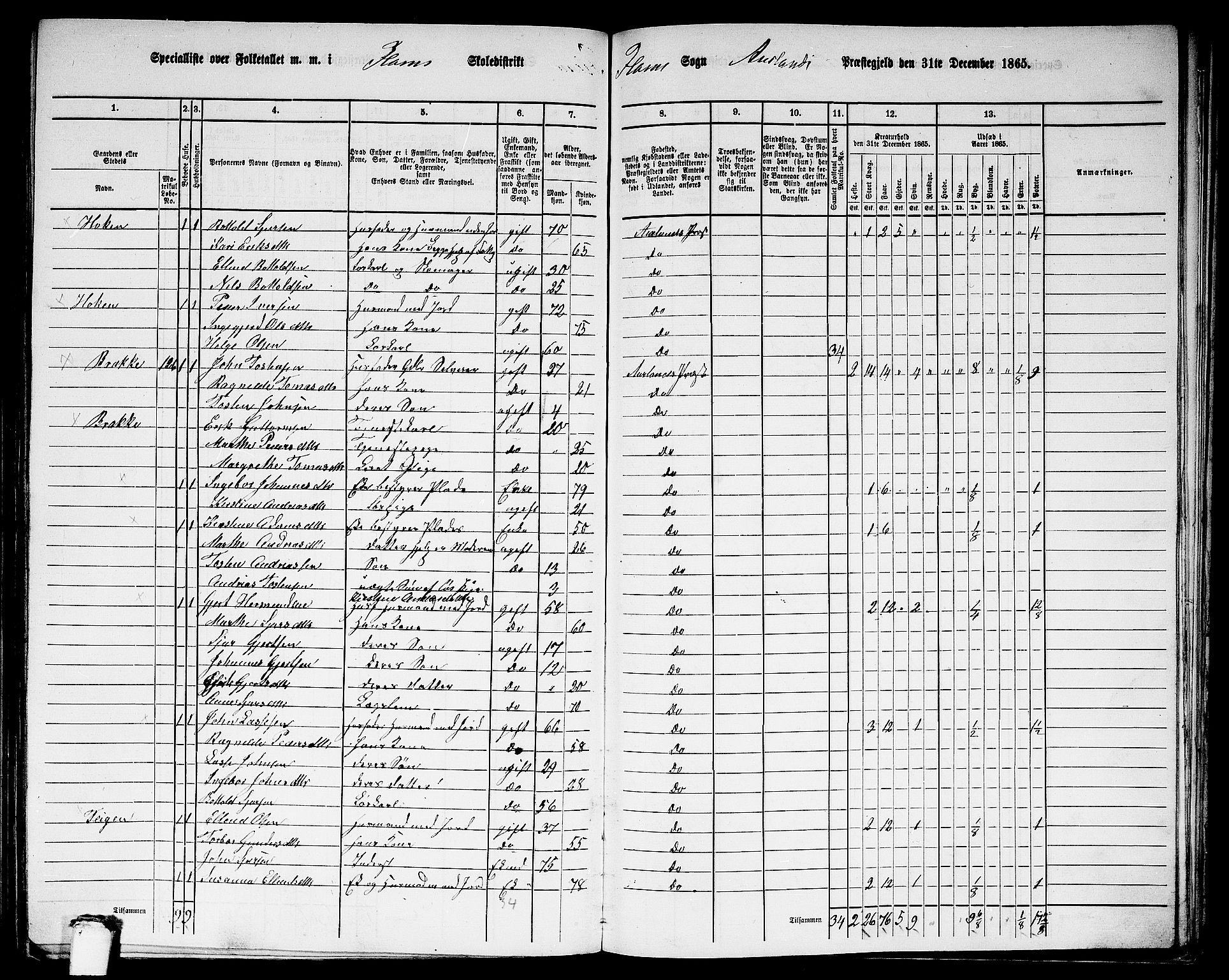 RA, 1865 census for Aurland, 1865, p. 63