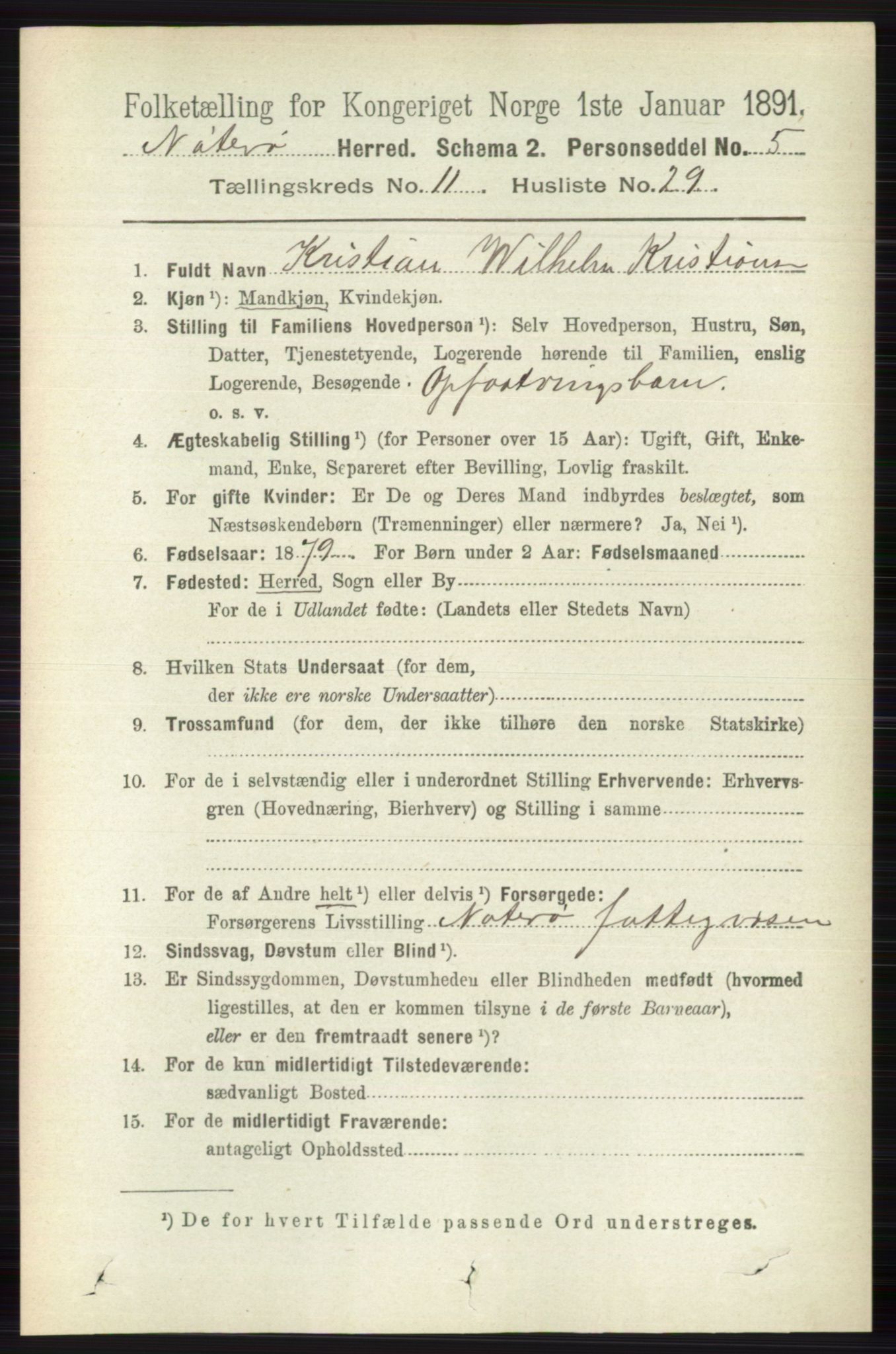 RA, 1891 census for 0722 Nøtterøy, 1891, p. 5983