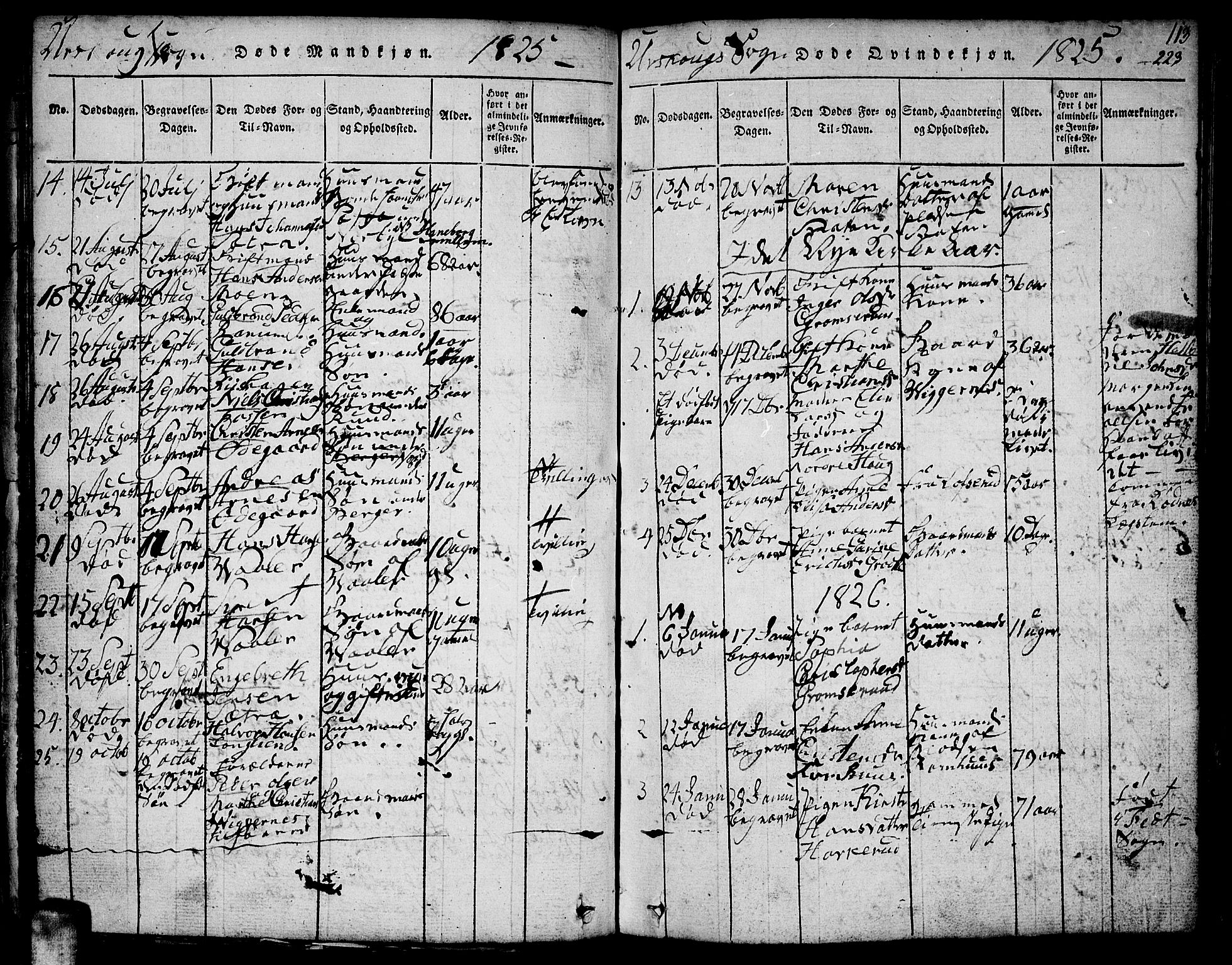 Aurskog prestekontor Kirkebøker, SAO/A-10304a/F/Fa/L0005: Parish register (official) no. I 5, 1814-1829, p. 223