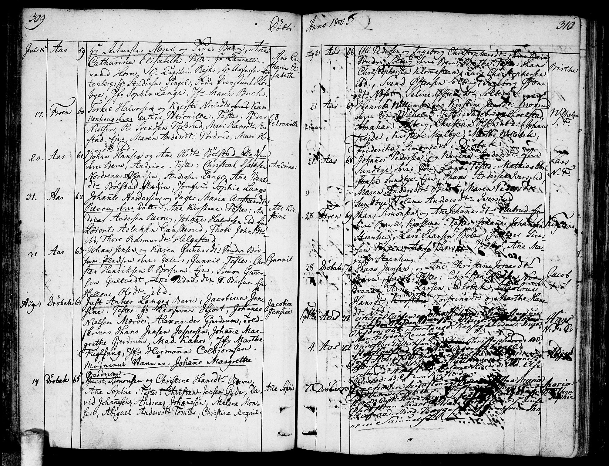 Ås prestekontor Kirkebøker, AV/SAO-A-10894/F/Fa/L0002: Parish register (official) no. I 2, 1778-1813, p. 309-310