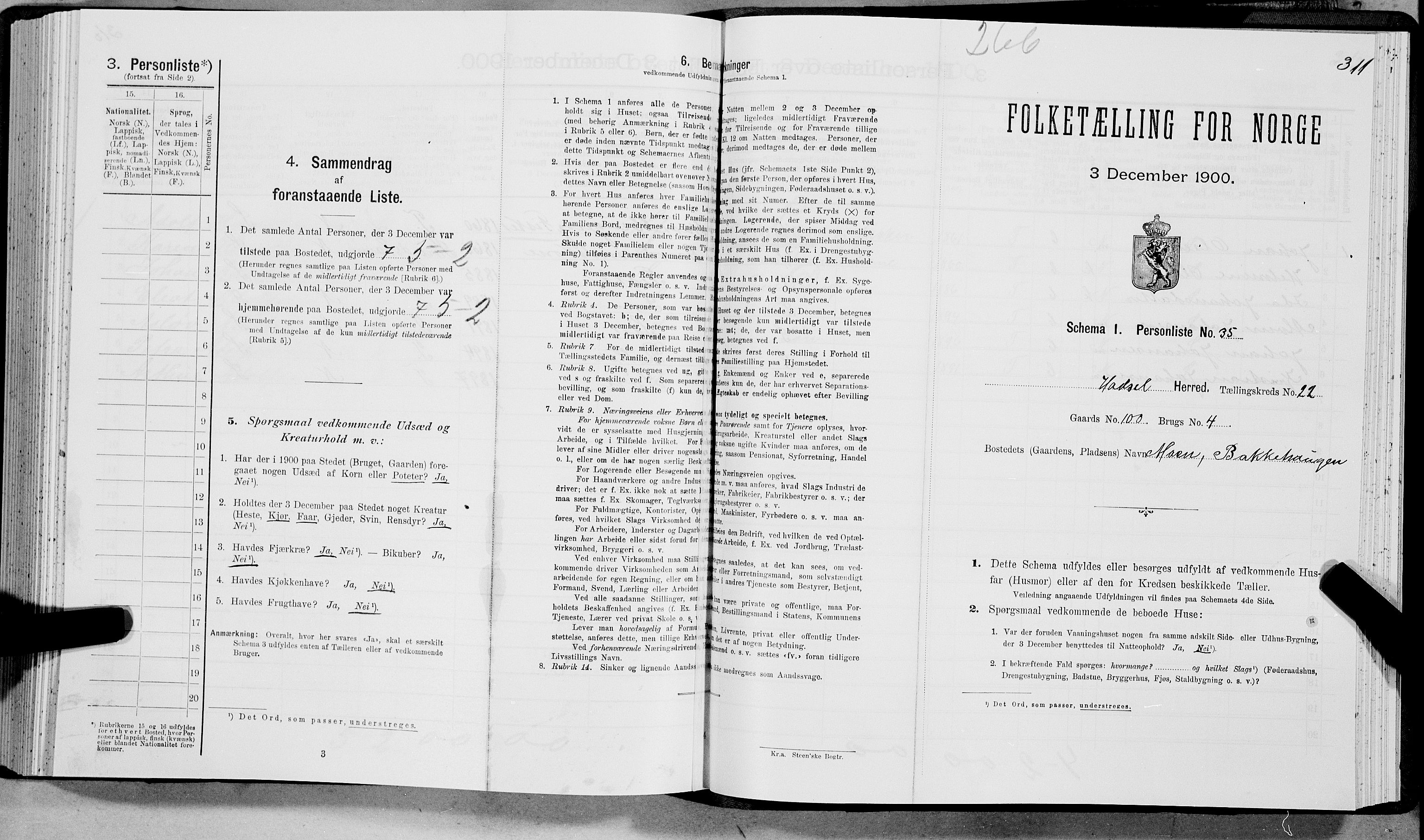 SAT, 1900 census for Hadsel, 1900, p. 2206
