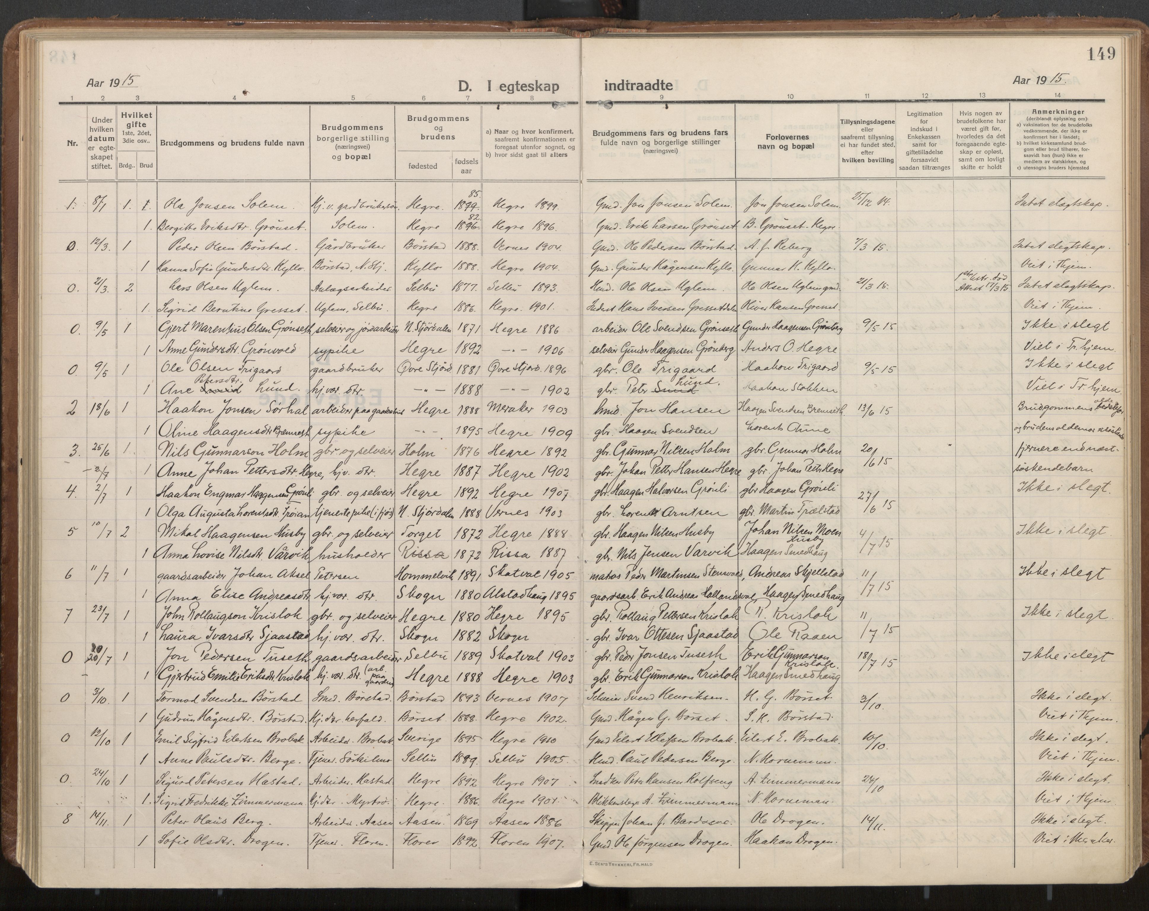 Ministerialprotokoller, klokkerbøker og fødselsregistre - Nord-Trøndelag, SAT/A-1458/703/L0037: Parish register (official) no. 703A10, 1915-1932, p. 149
