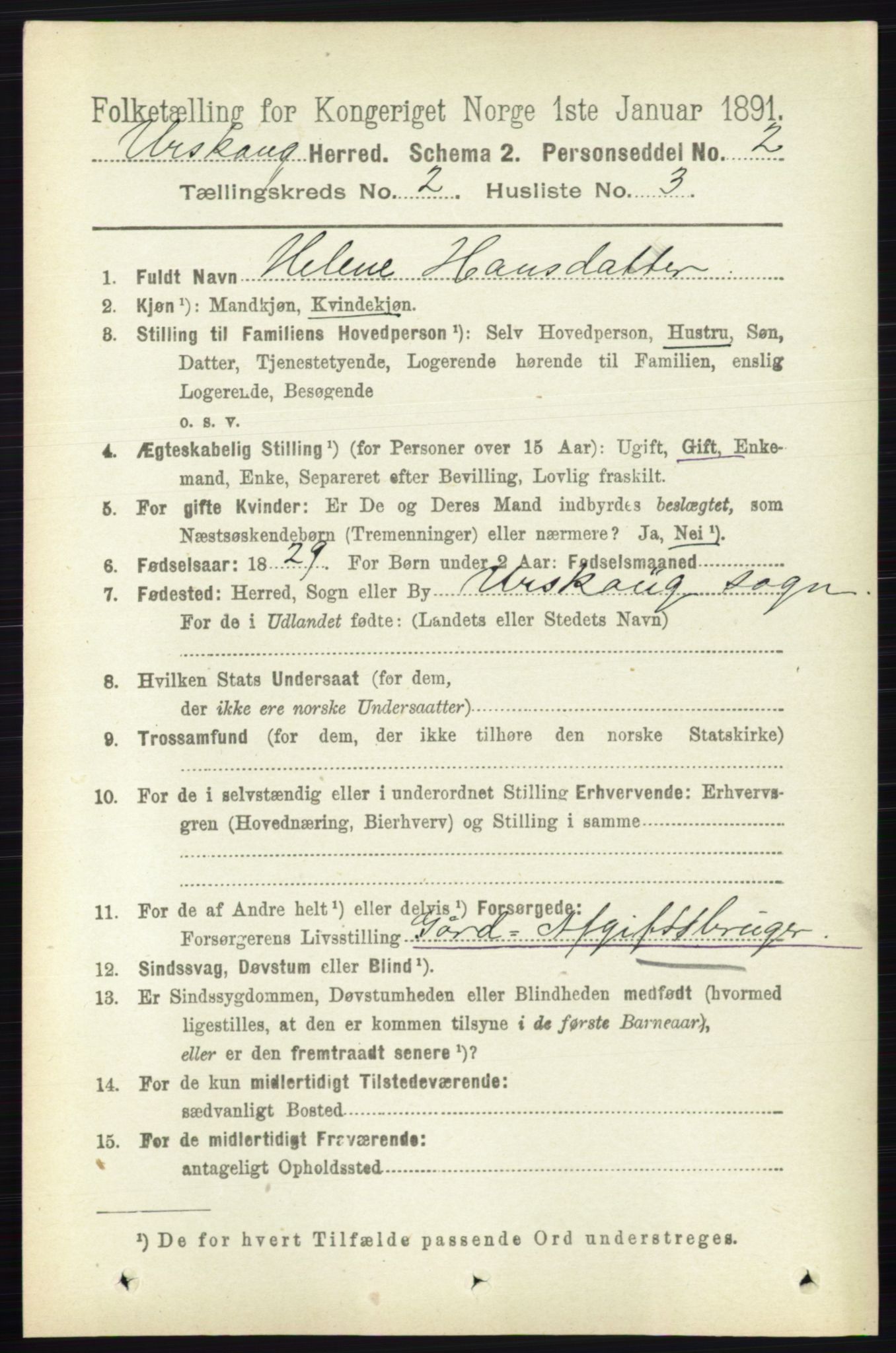 RA, 1891 census for 0224 Aurskog, 1891, p. 201