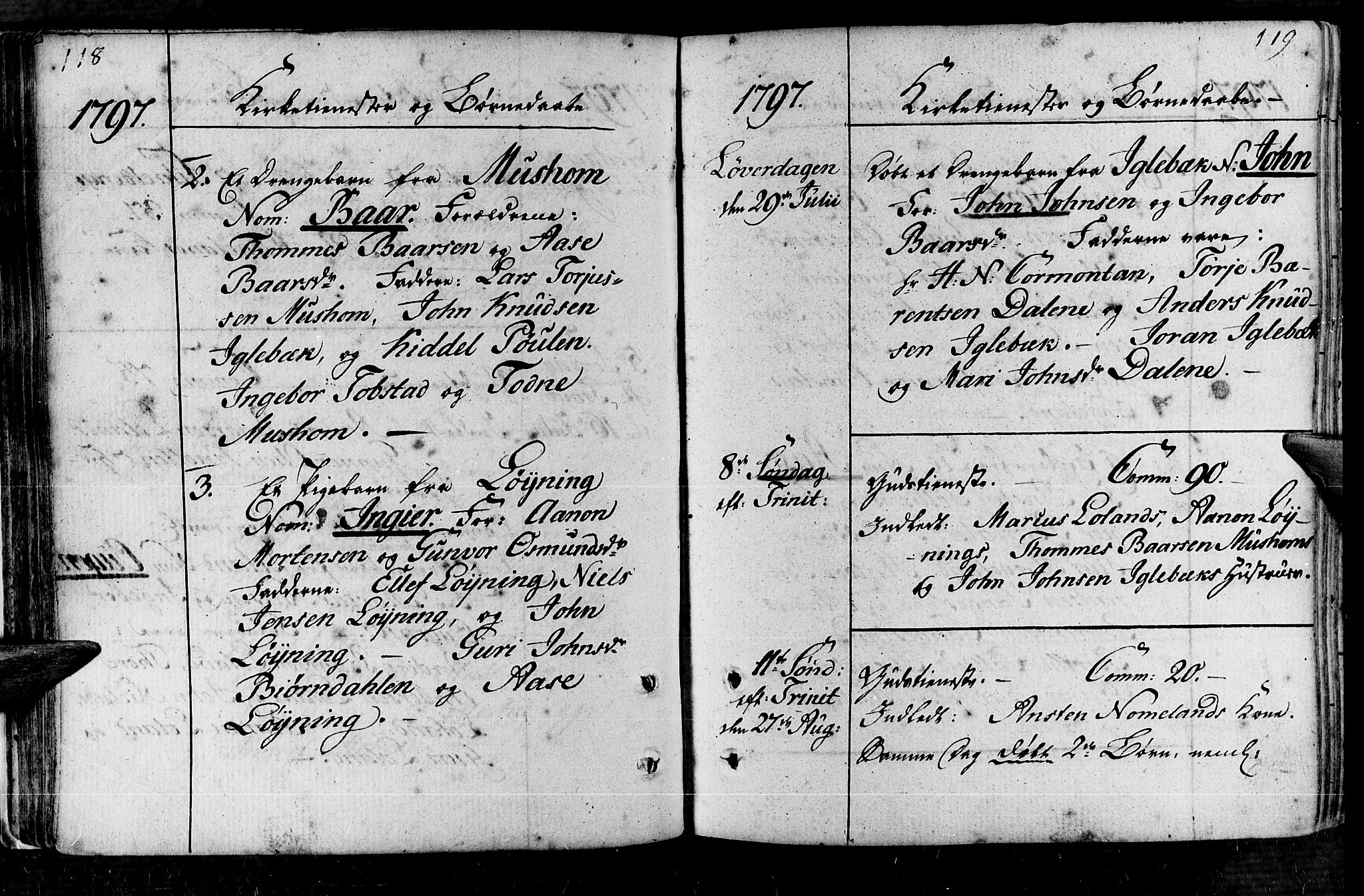 Vennesla sokneprestkontor, AV/SAK-1111-0045/Fa/Fac/L0002: Parish register (official) no. A 2, 1785-1834, p. 118-119