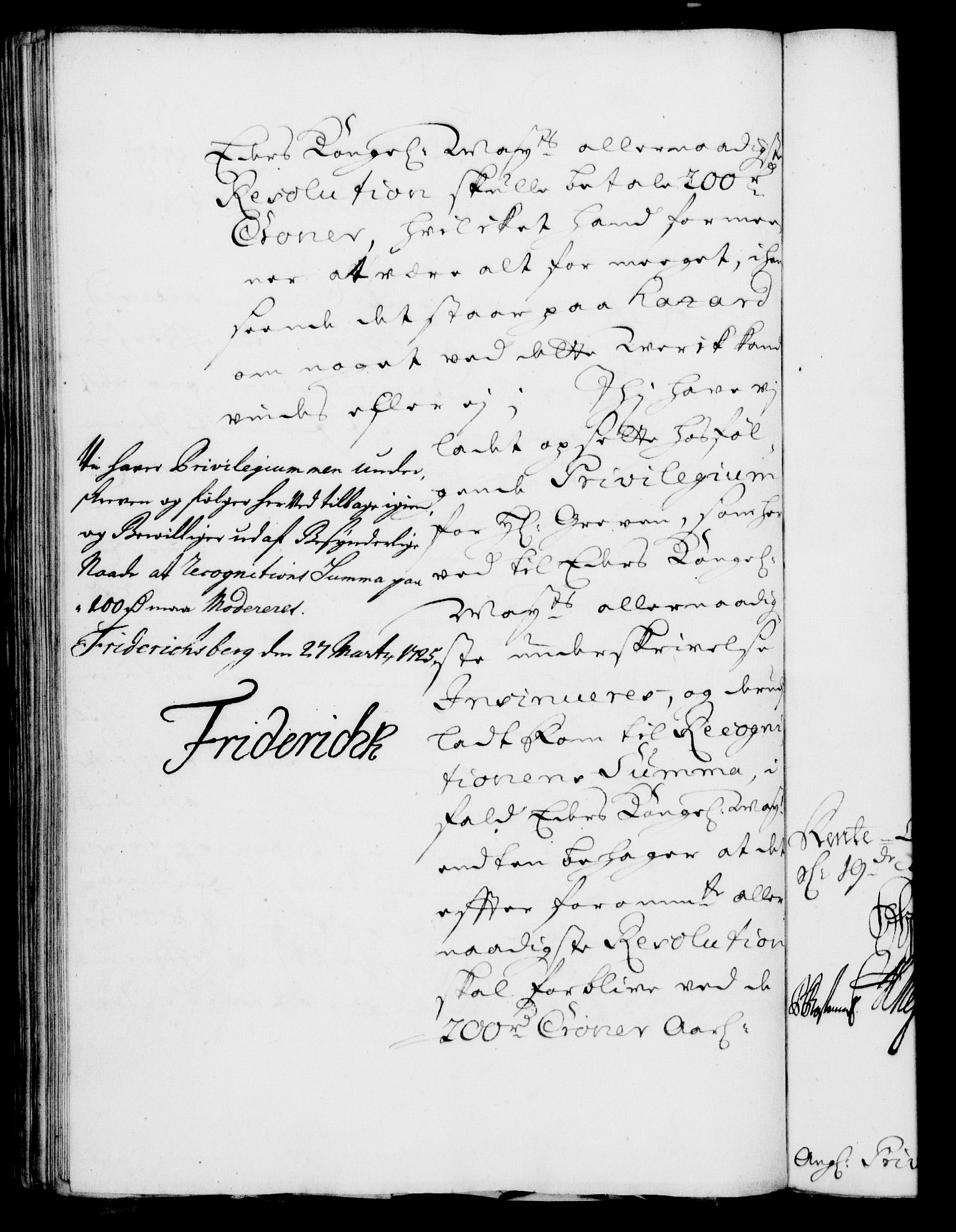 Rentekammeret, Kammerkanselliet, RA/EA-3111/G/Gf/Gfa/L0008: Norsk relasjons- og resolusjonsprotokoll (merket RK 52.8), 1725, p. 255