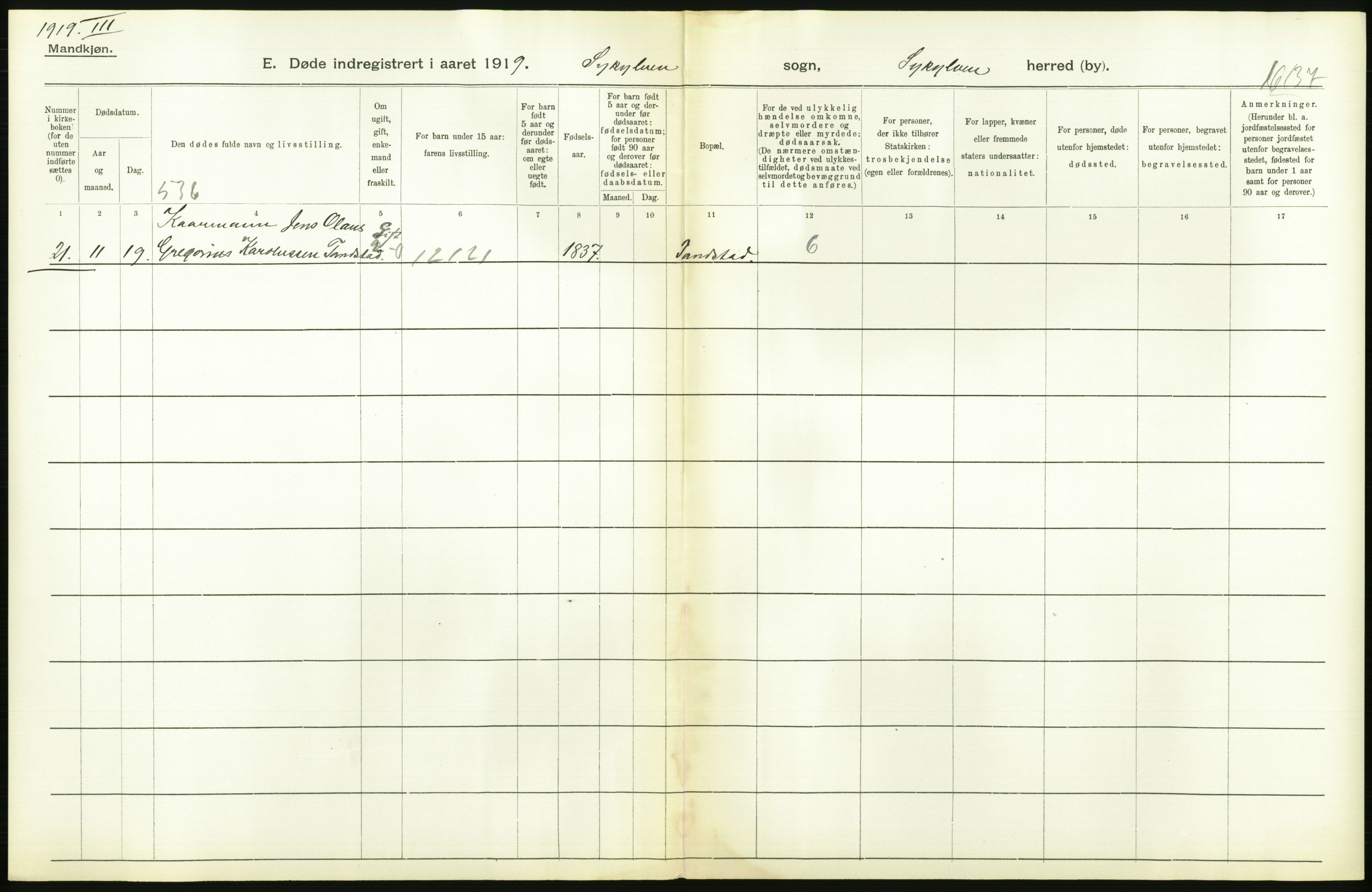 Statistisk sentralbyrå, Sosiodemografiske emner, Befolkning, AV/RA-S-2228/D/Df/Dfb/Dfbi/L0042: Møre fylke: Døde. Bygder og byer., 1919, p. 60