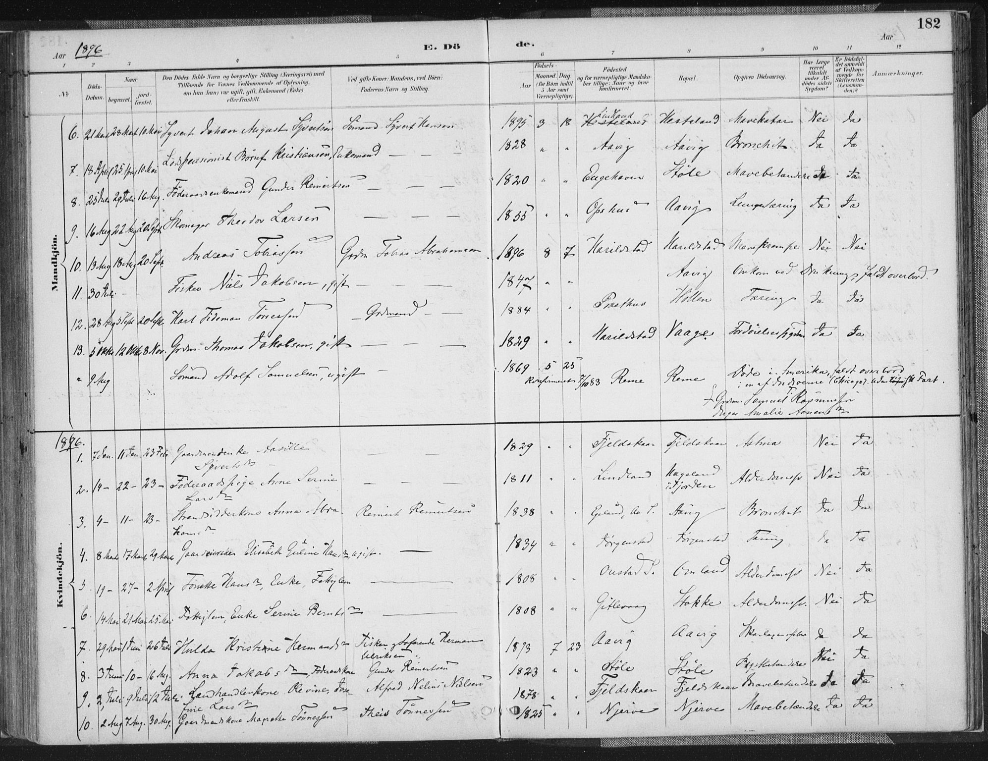 Sør-Audnedal sokneprestkontor, AV/SAK-1111-0039/F/Fa/Faa/L0004: Parish register (official) no. A 4, 1884-1909, p. 182