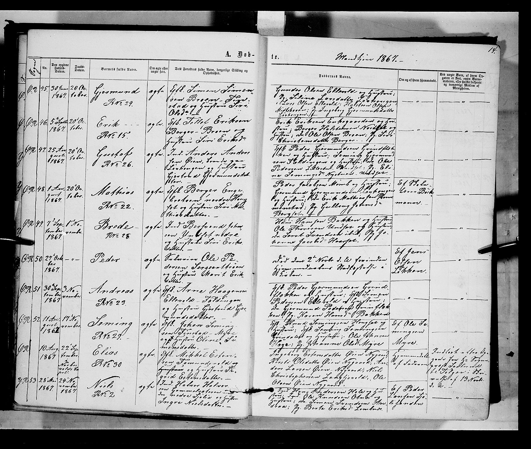 Rendalen prestekontor, AV/SAH-PREST-054/H/Ha/Haa/L0006: Parish register (official) no. 6, 1867-1877, p. 14