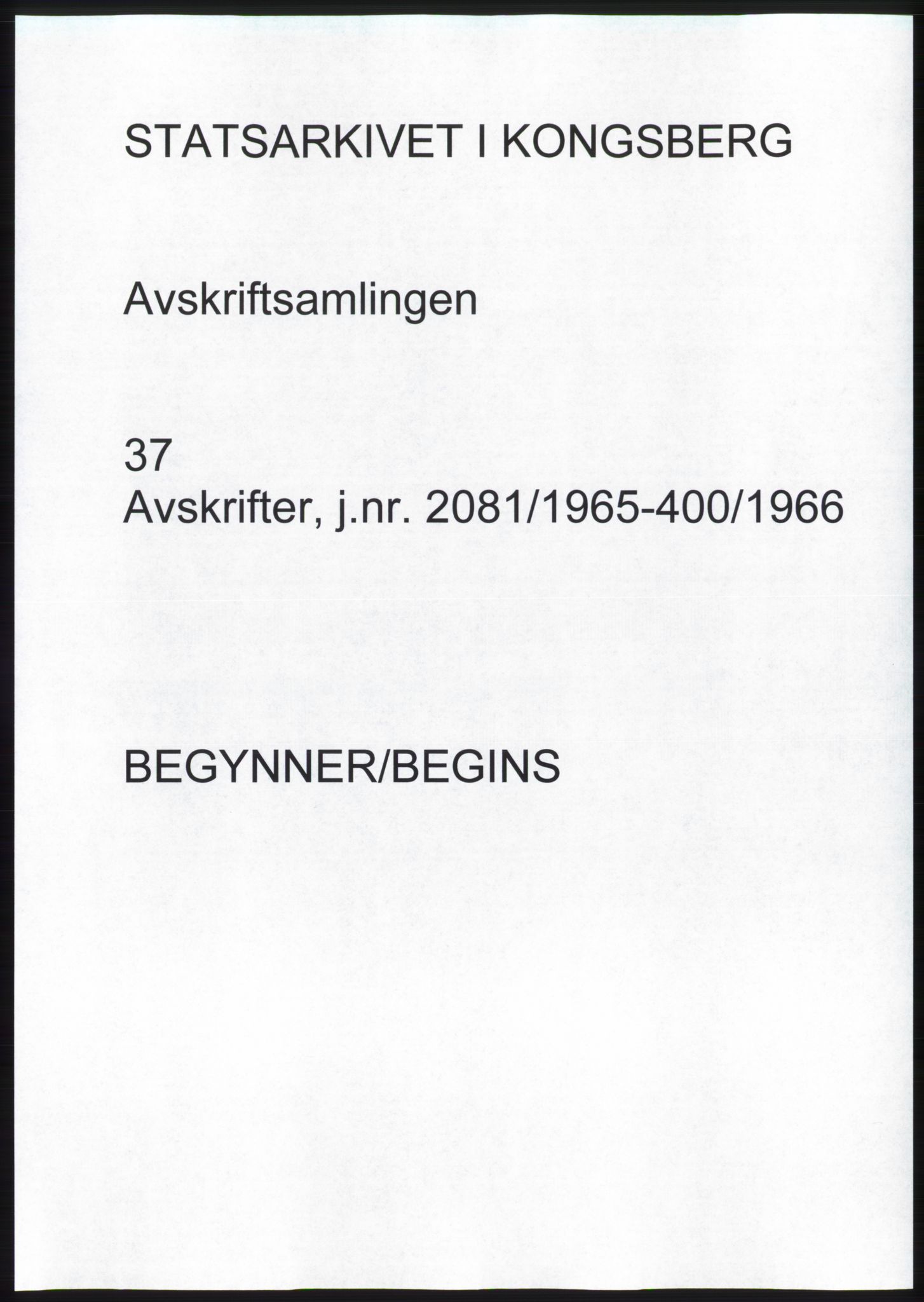 Statsarkivet i Kongsberg, AV/SAKO-A-0001, 1965-1966, p. 1