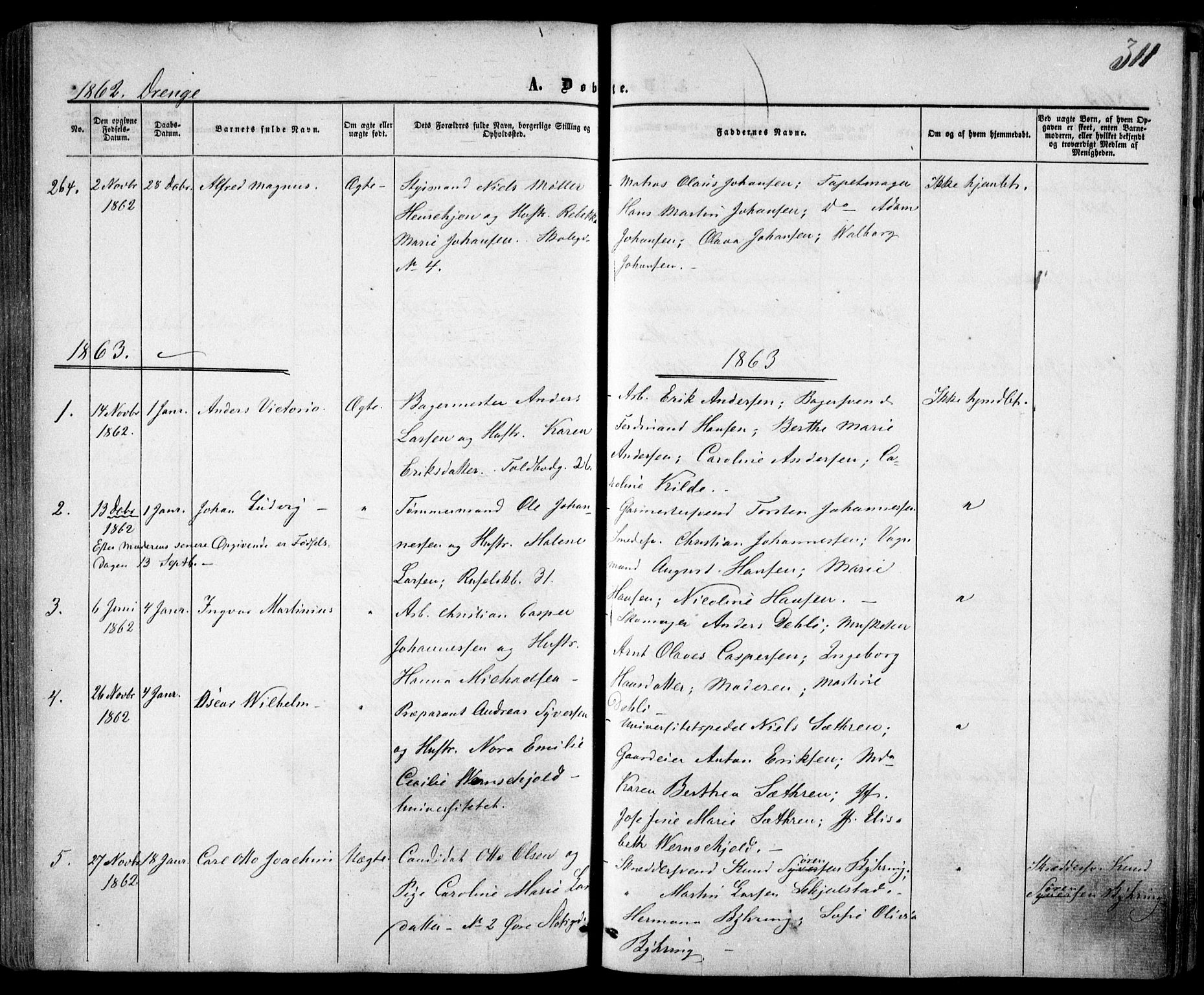 Trefoldighet prestekontor Kirkebøker, SAO/A-10882/F/Fa/L0001: Parish register (official) no. I 1, 1858-1863, p. 311