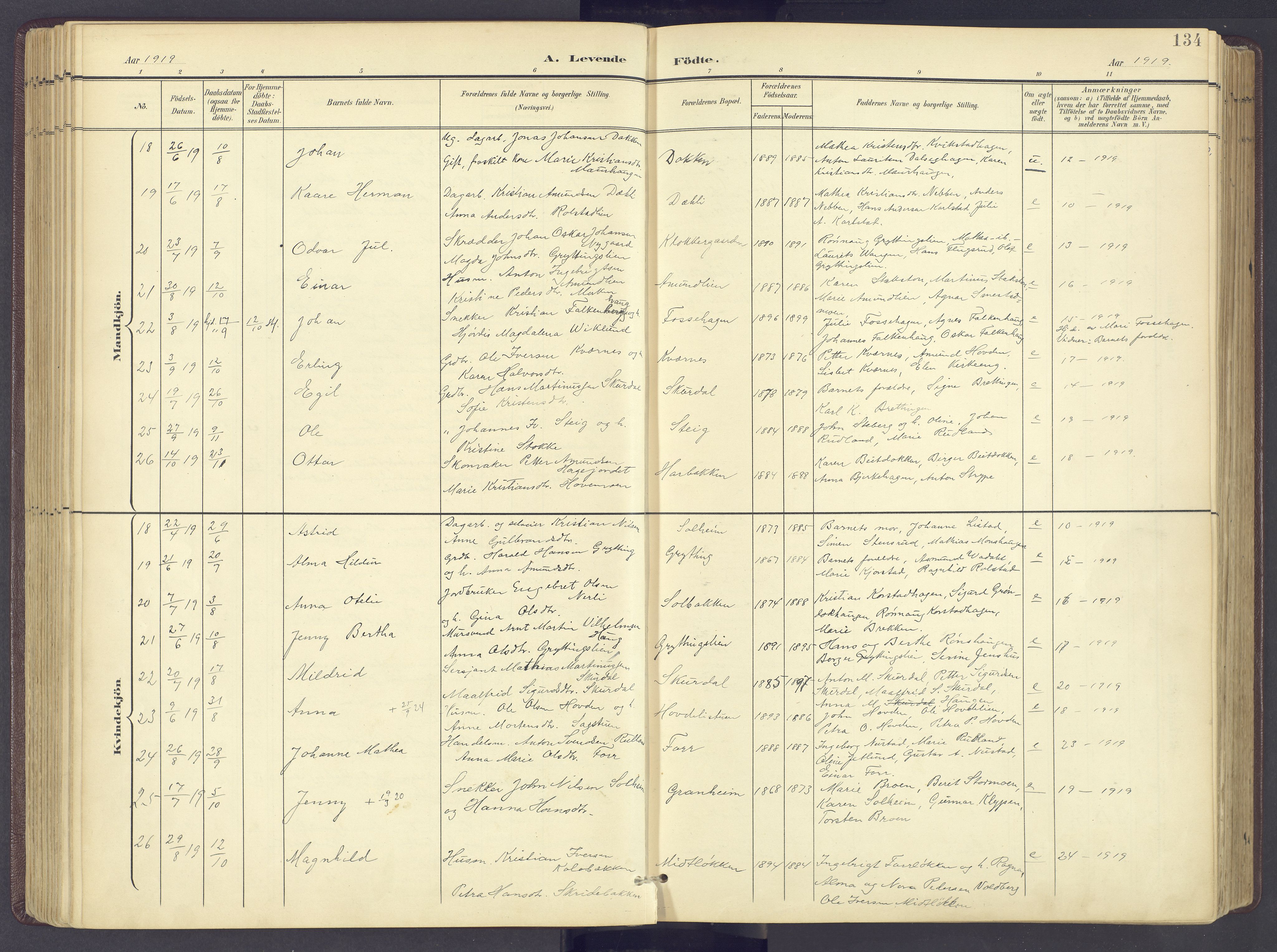 Sør-Fron prestekontor, AV/SAH-PREST-010/H/Ha/Haa/L0004: Parish register (official) no. 4, 1898-1919, p. 134